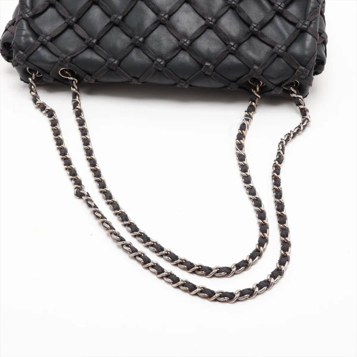 Matelassé Lambskin Single Flap Double Chain Bag, Black with Silver Hardware, Item No. 14163607 (Serial No. 14) — view 5