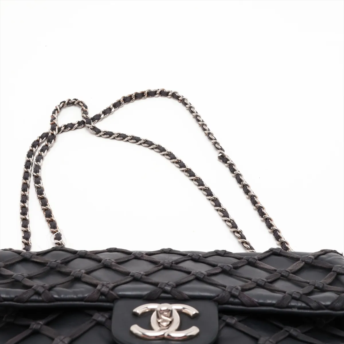 Matelassé Lambskin Single Flap Double Chain Bag, Black with Silver Hardware, Item No. 14163607 (Serial No. 14) — view 6