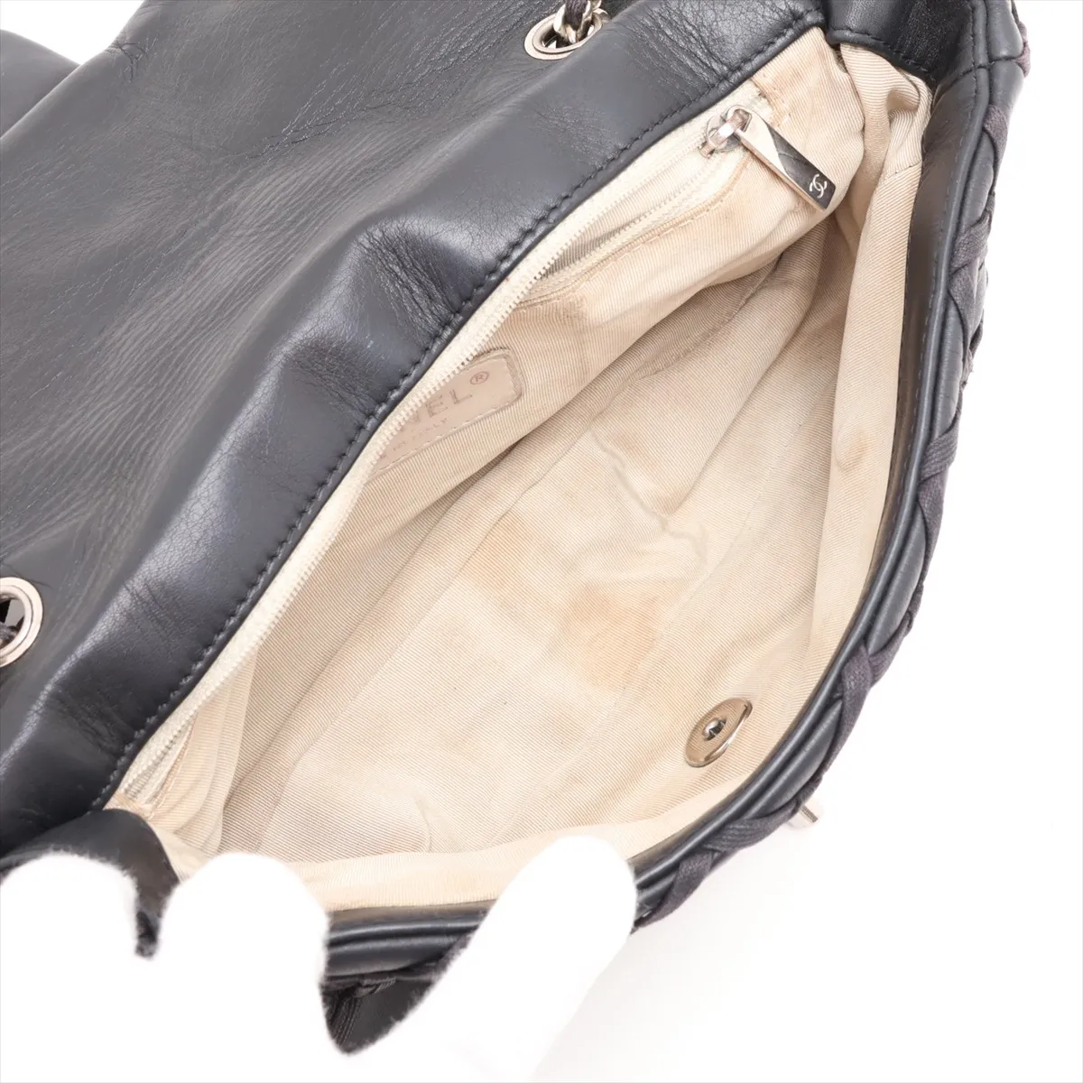 Matelassé Lambskin Single Flap Double Chain Bag, Black with Silver Hardware, Item No. 14163607 (Serial No. 14) — view 7