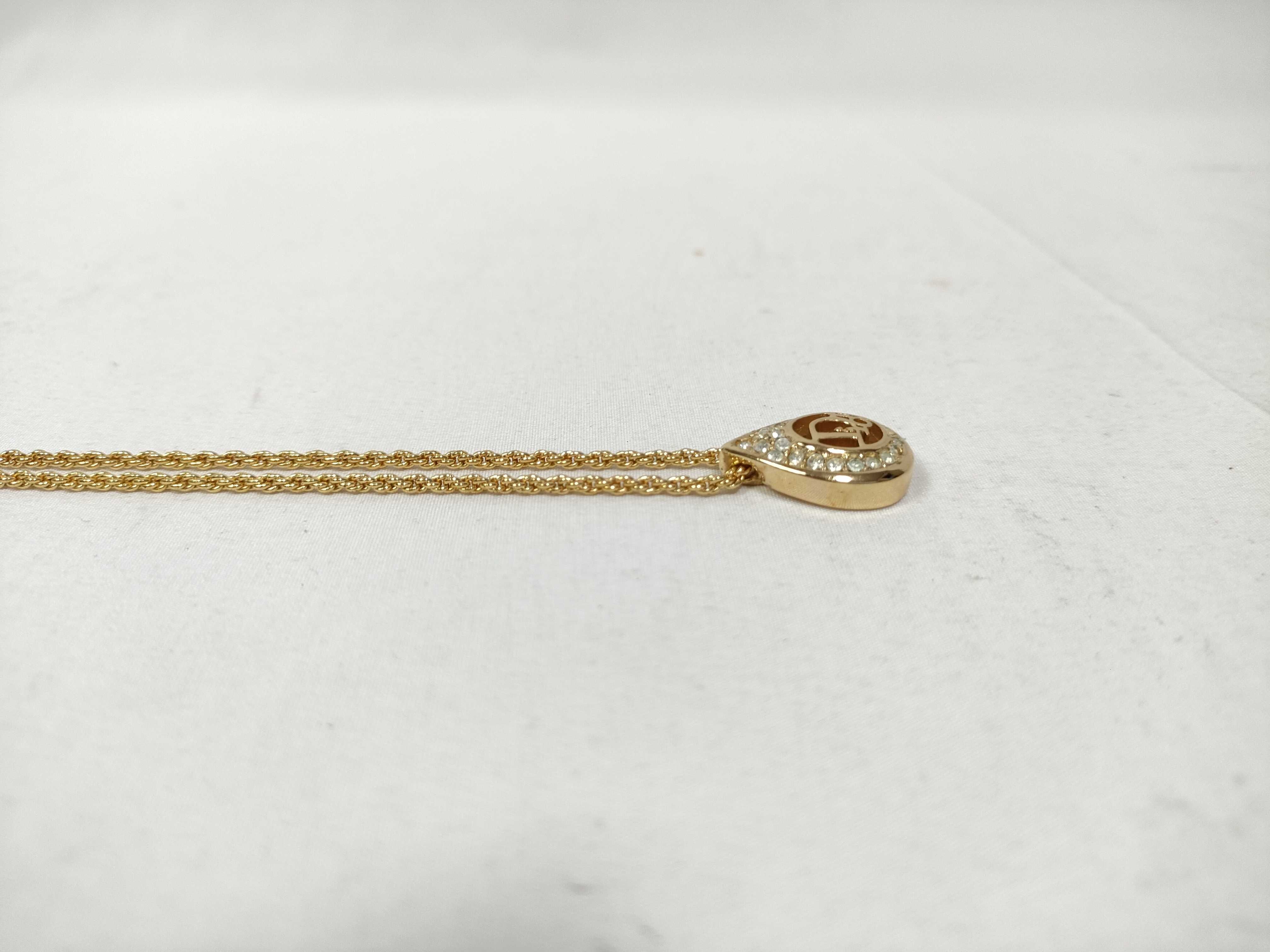 Logo Rhinestone Teardrop Gold Necklace — view 3