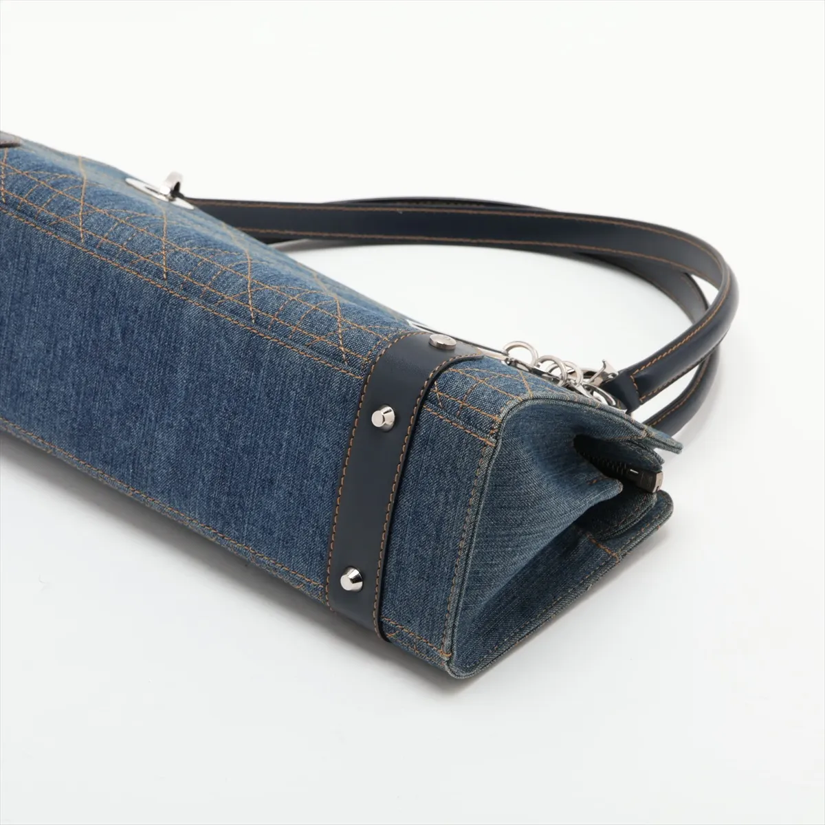 Lady Dior Cannage Denim x Leather Handbag, Blue — view 3
