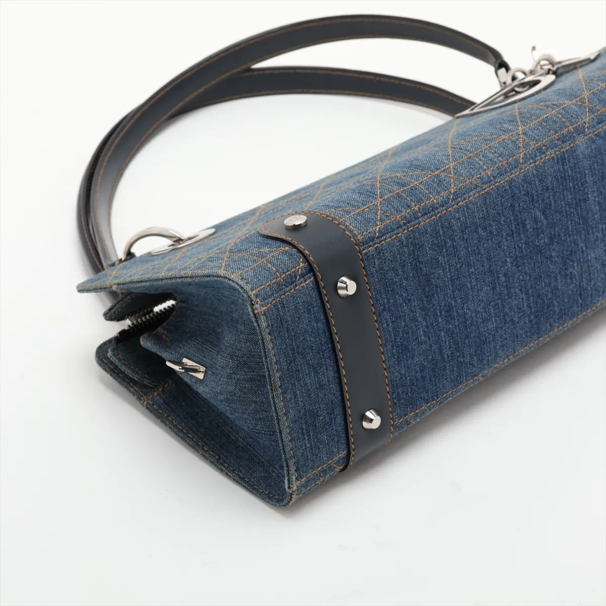 Lady Dior Cannage Denim x Leather Handbag, Blue — view 4