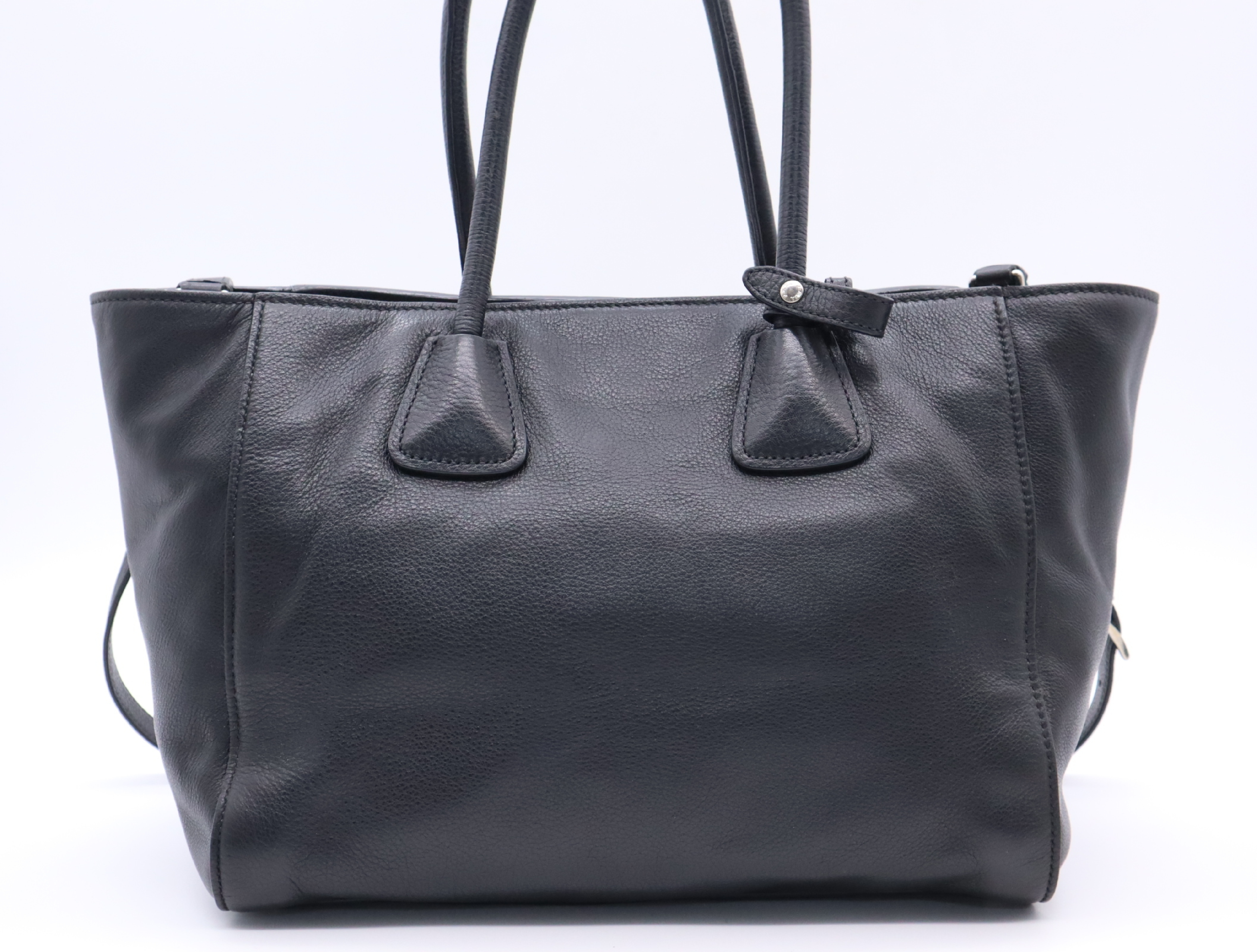 Leather Tote Bag with Black Leather, Silver Hardware, Shoulder Strap, and Card Holder — view 2