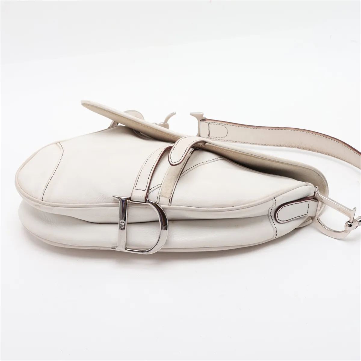 Saddle Leather Handbag, White — view 3