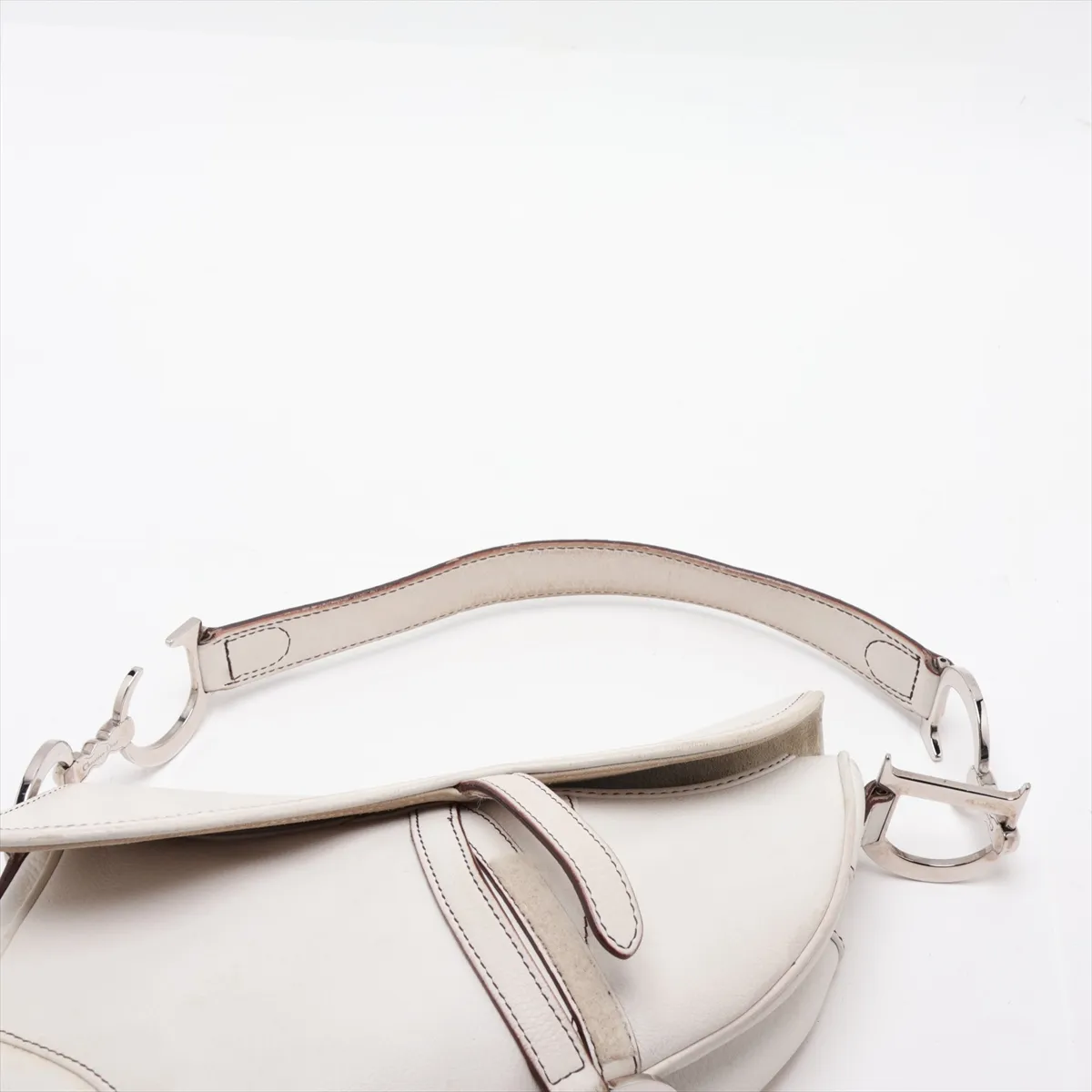 Saddle Leather Handbag, White — view 6