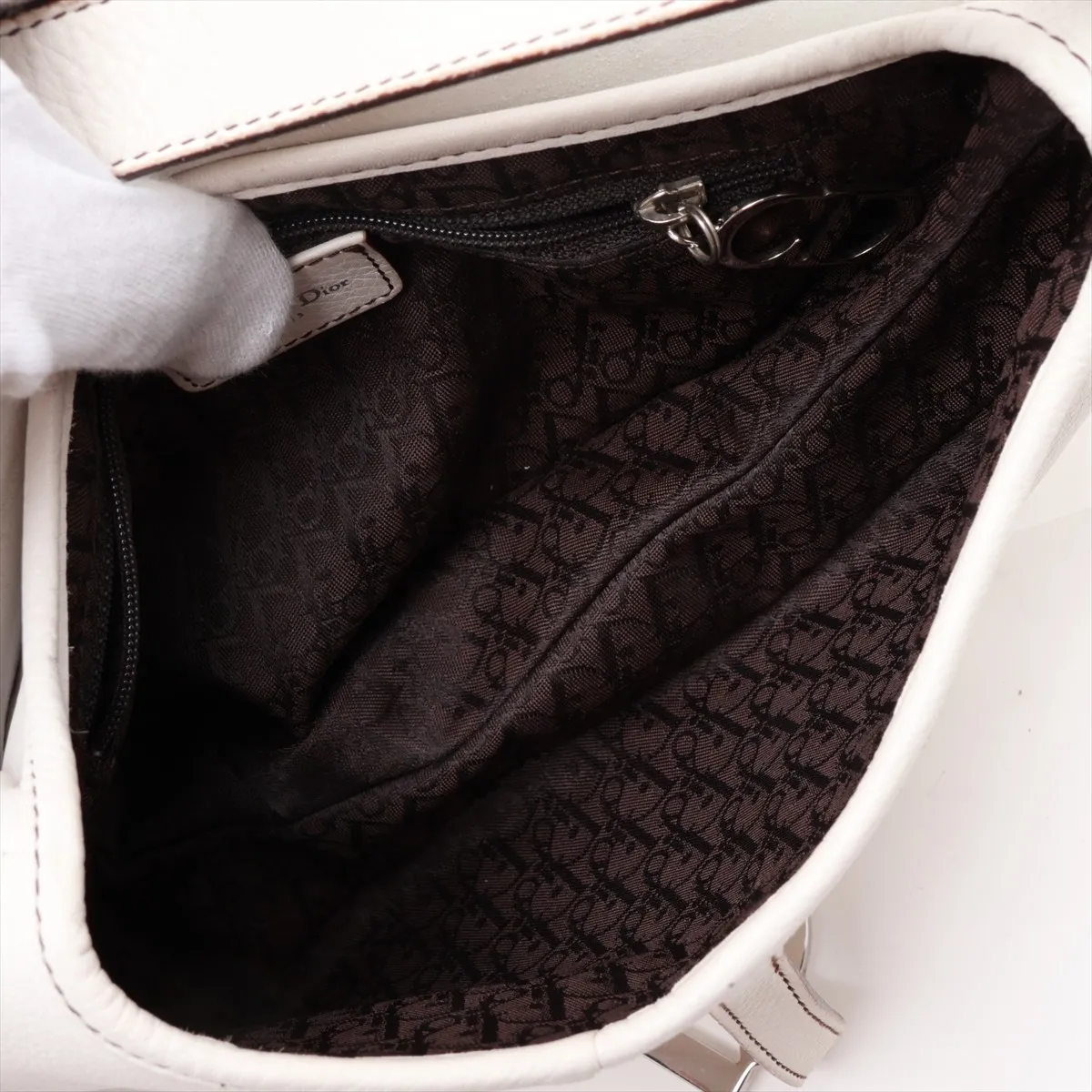 Saddle Leather Handbag, White — view 7