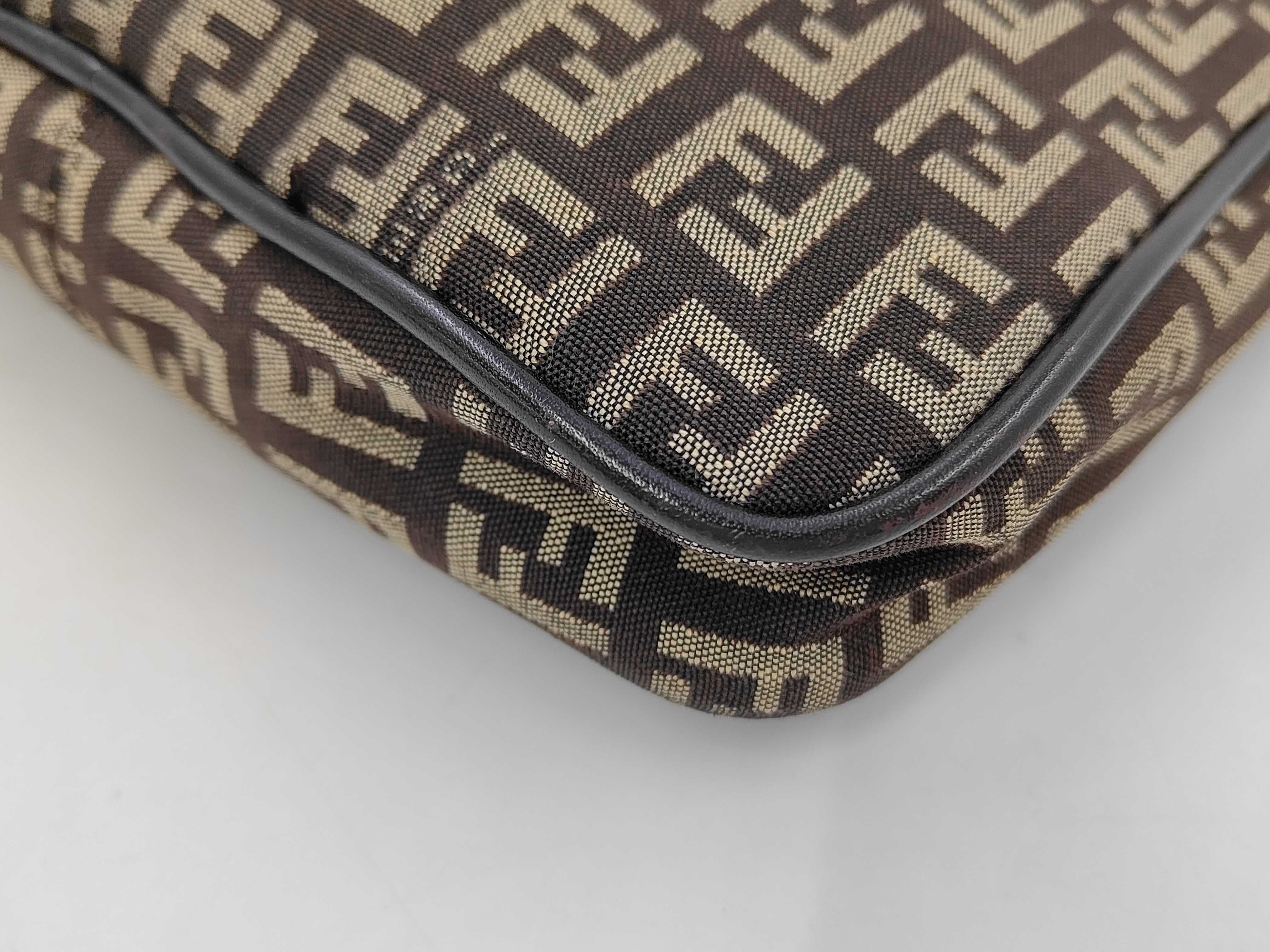 Zucchino Pattern Shoulder Bag 8BT053 Dark Brown x Beige Jacquard x Leather — view 4