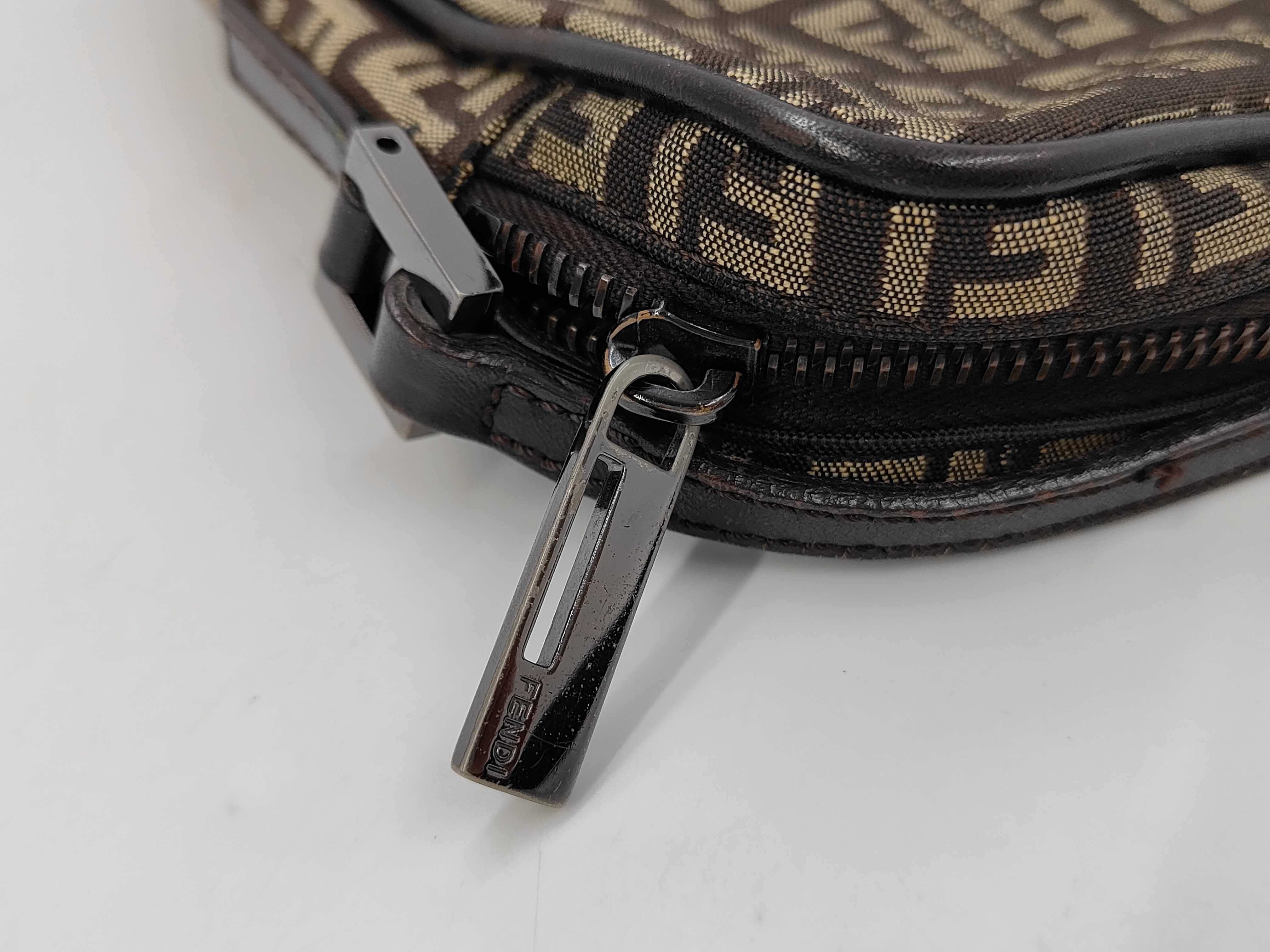 Zucchino Pattern Shoulder Bag 8BT053 Dark Brown x Beige Jacquard x Leather — view 8