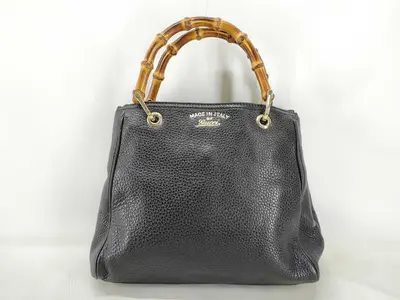 Bamboo Leather 2-Way Handbag, Black, 336032 (Handbag)