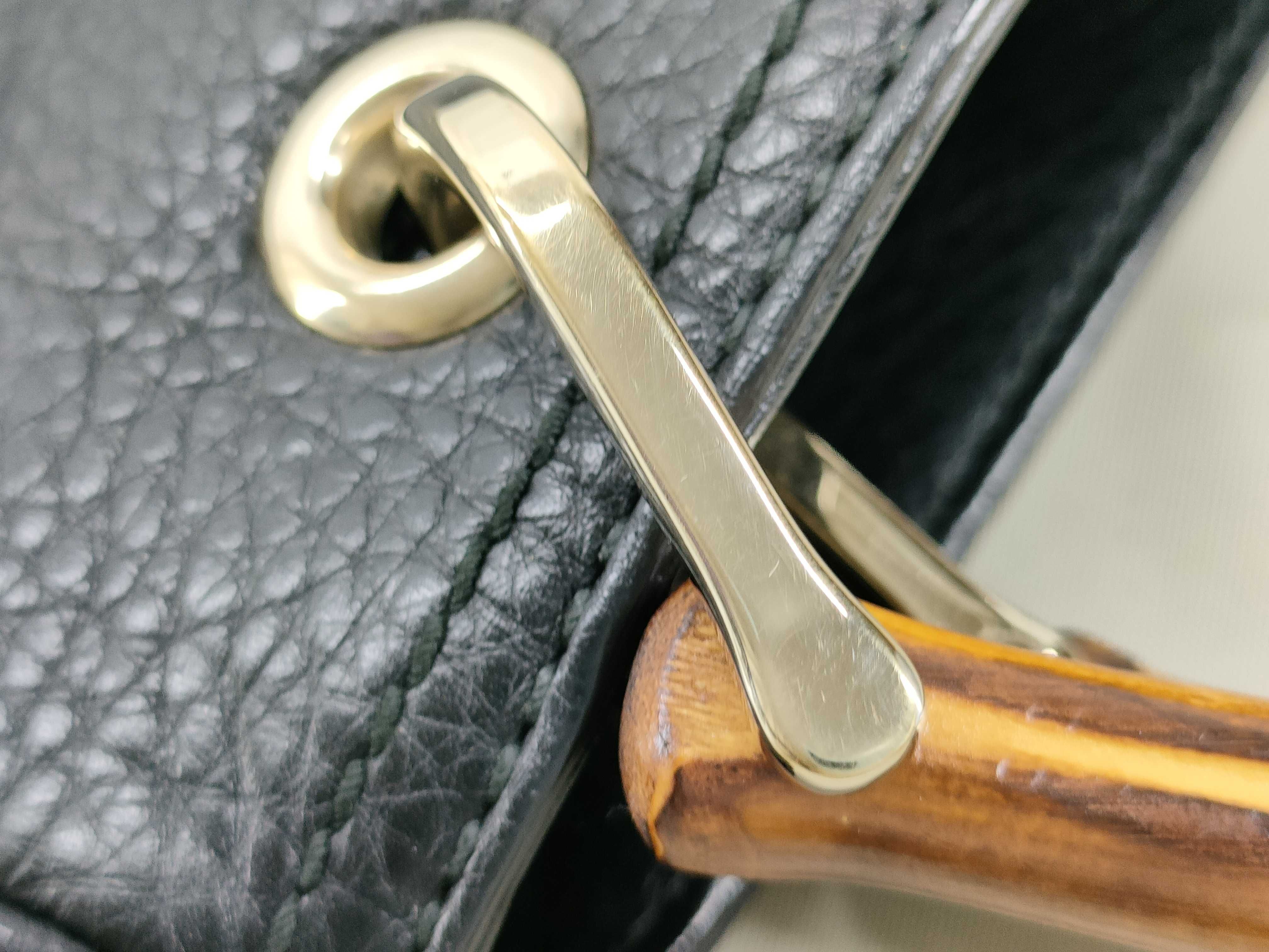 Bamboo Leather 2-Way Handbag, Black, 336032 (Handbag) — view 13