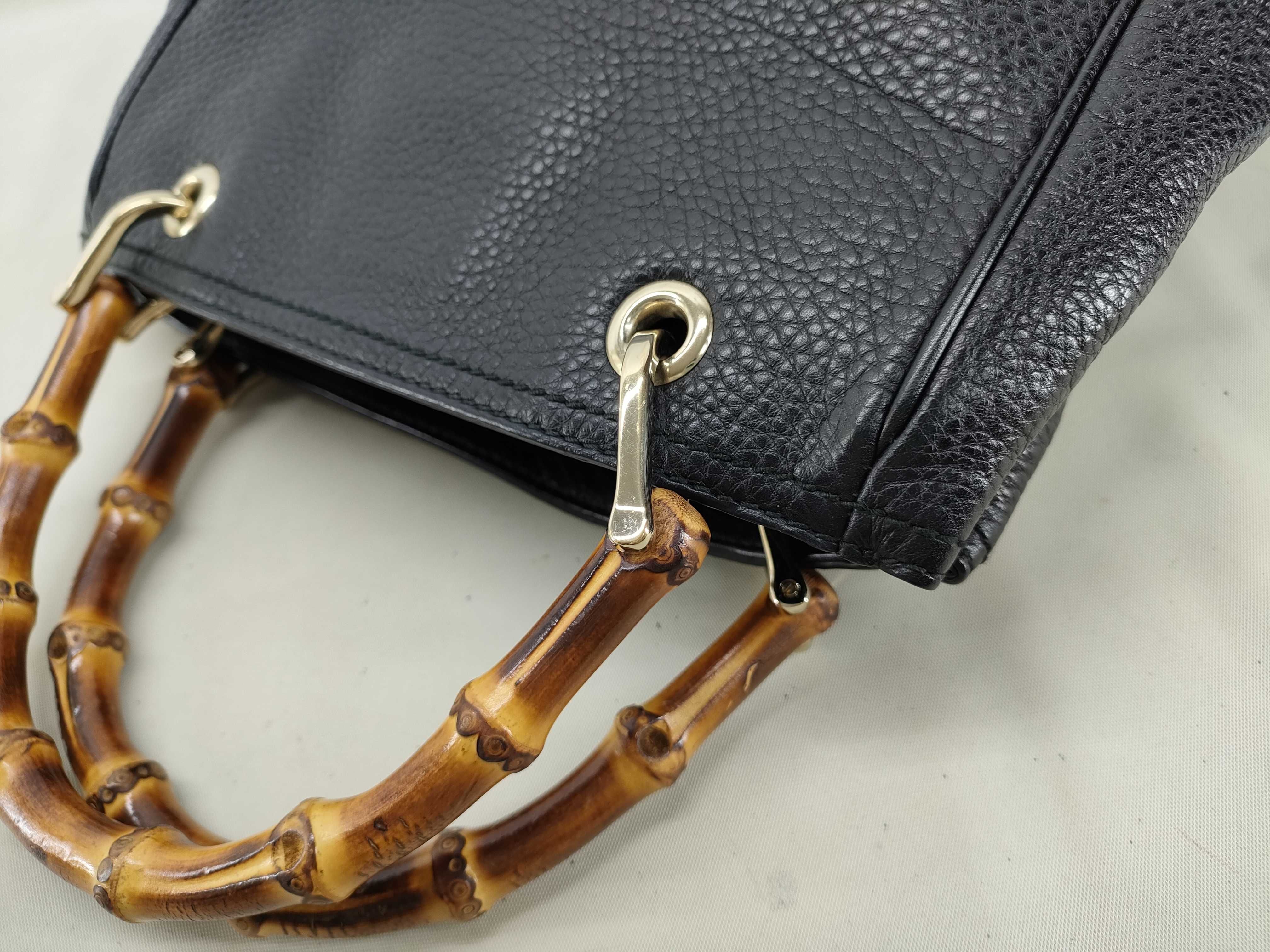 Bamboo Leather 2-Way Handbag, Black, 336032 (Handbag) — view 7