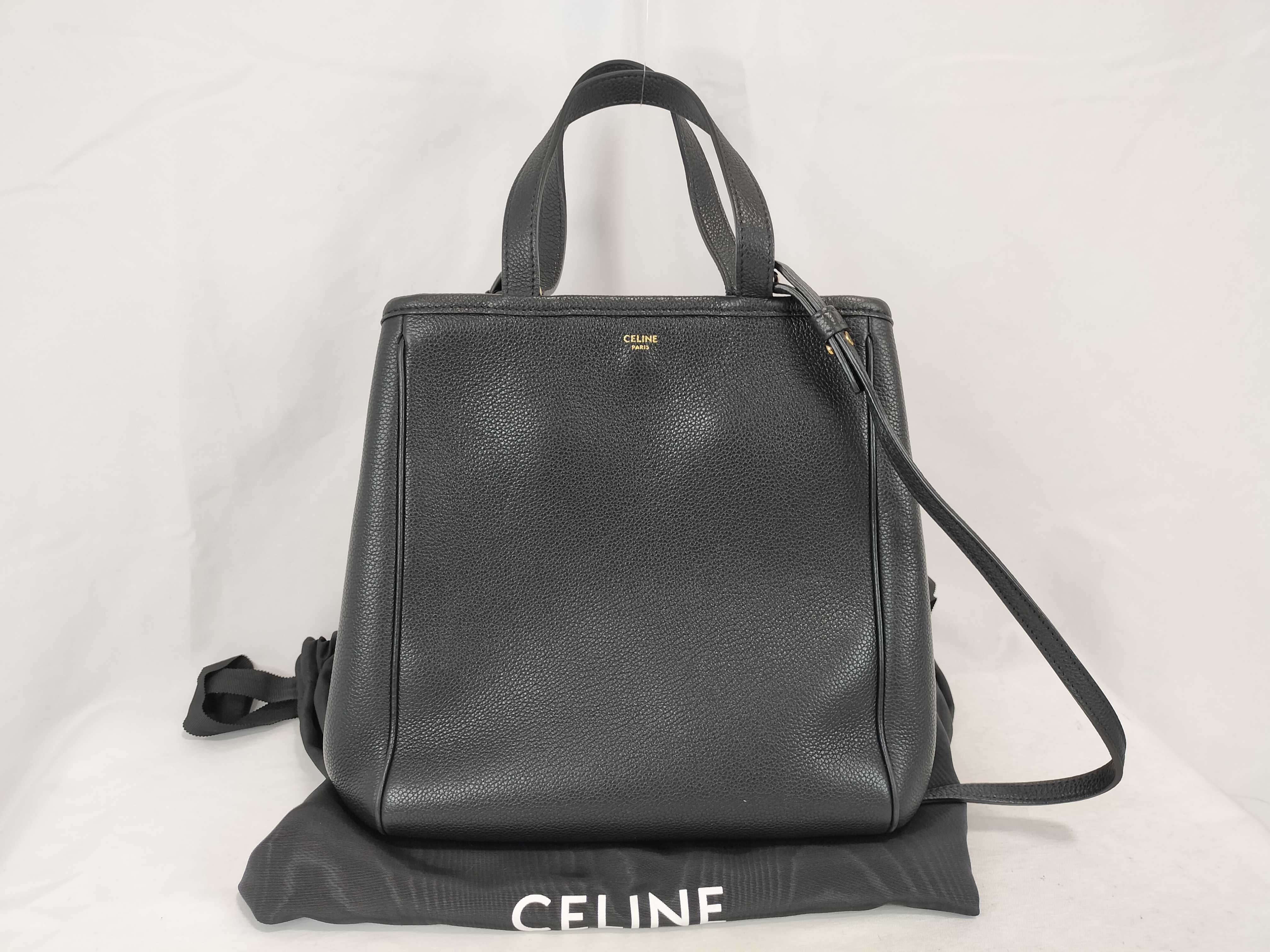 Small Fold Cabas Leather 2-Way Handbag, Black