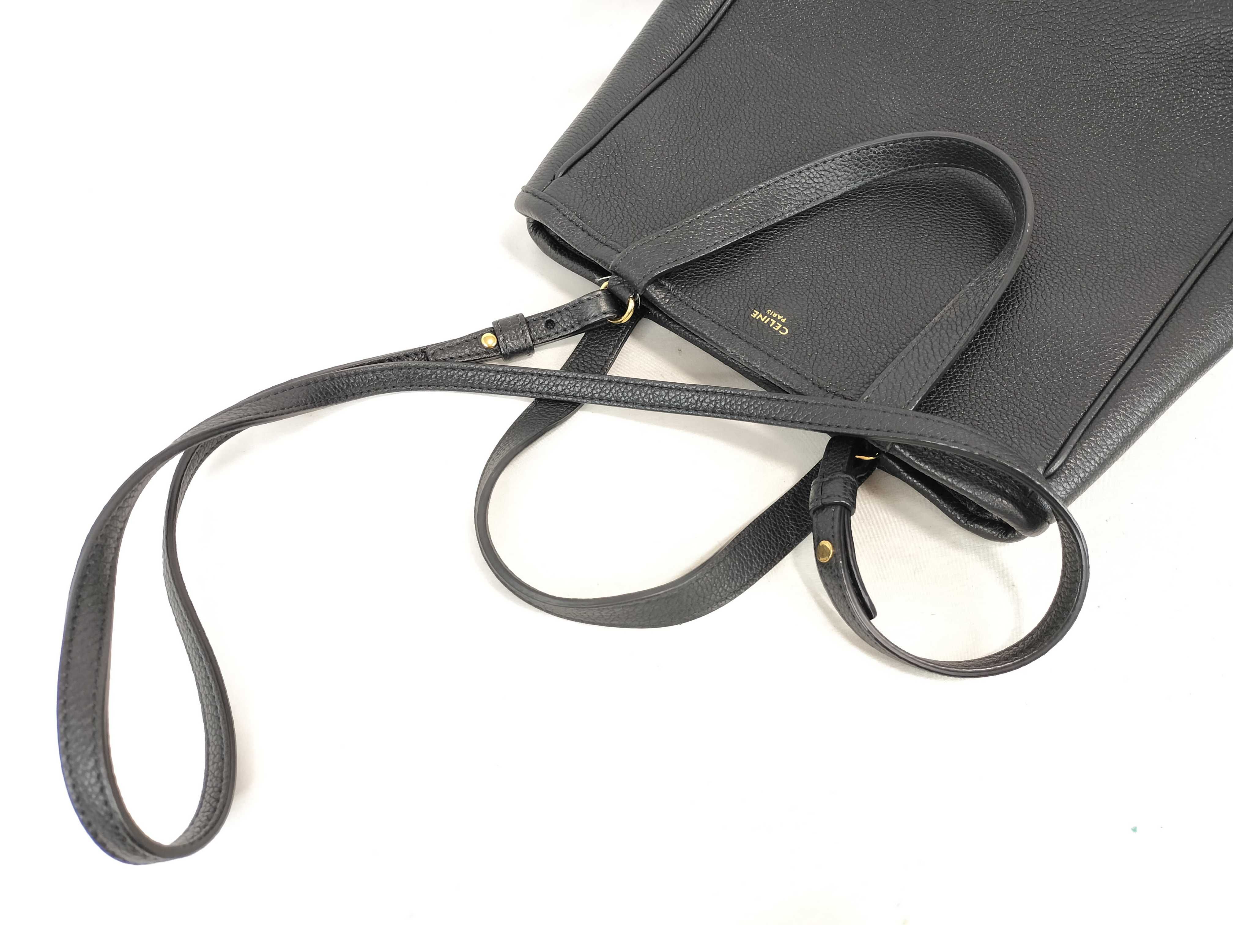 Small Fold Cabas Leather 2-Way Handbag, Black — view 6