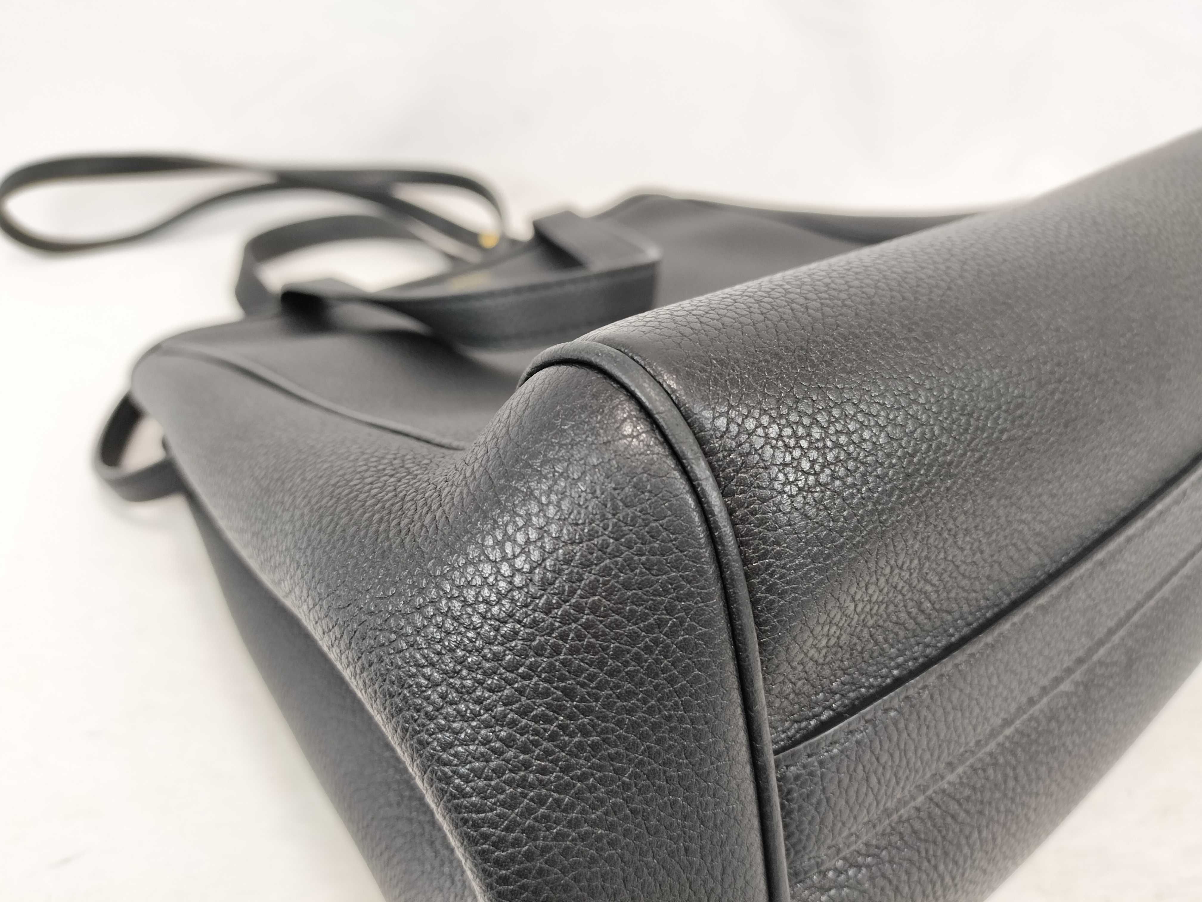 Small Fold Cabas Leather 2-Way Handbag, Black — view 7