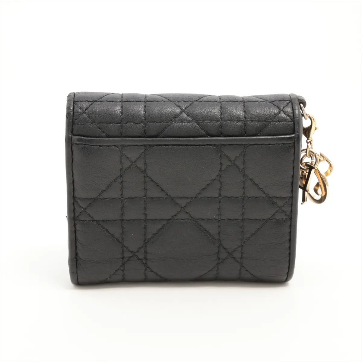 Lady Dior Cannage Leather Compact Wallet, Black — view 2