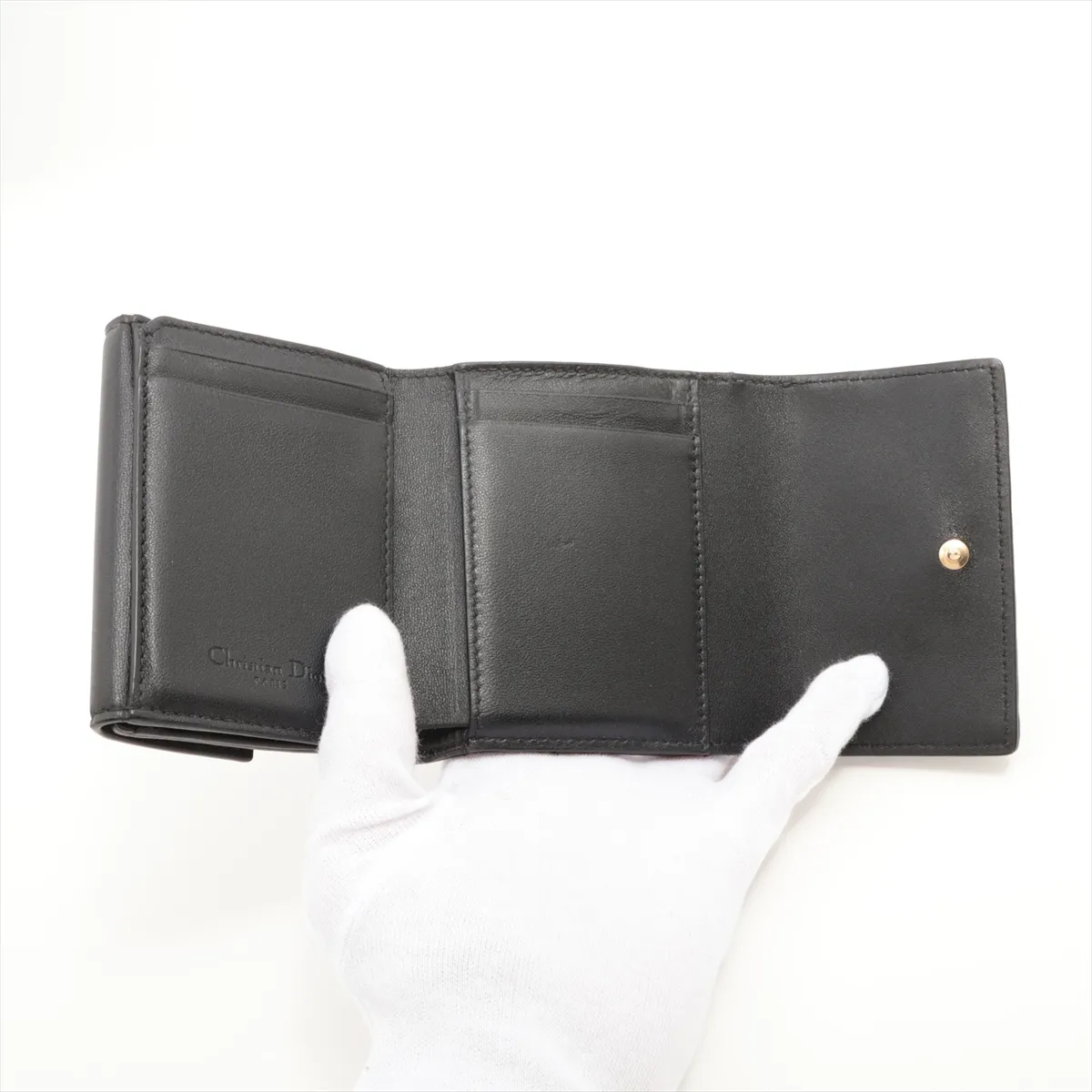 Lady Dior Cannage Leather Compact Wallet, Black — view 4