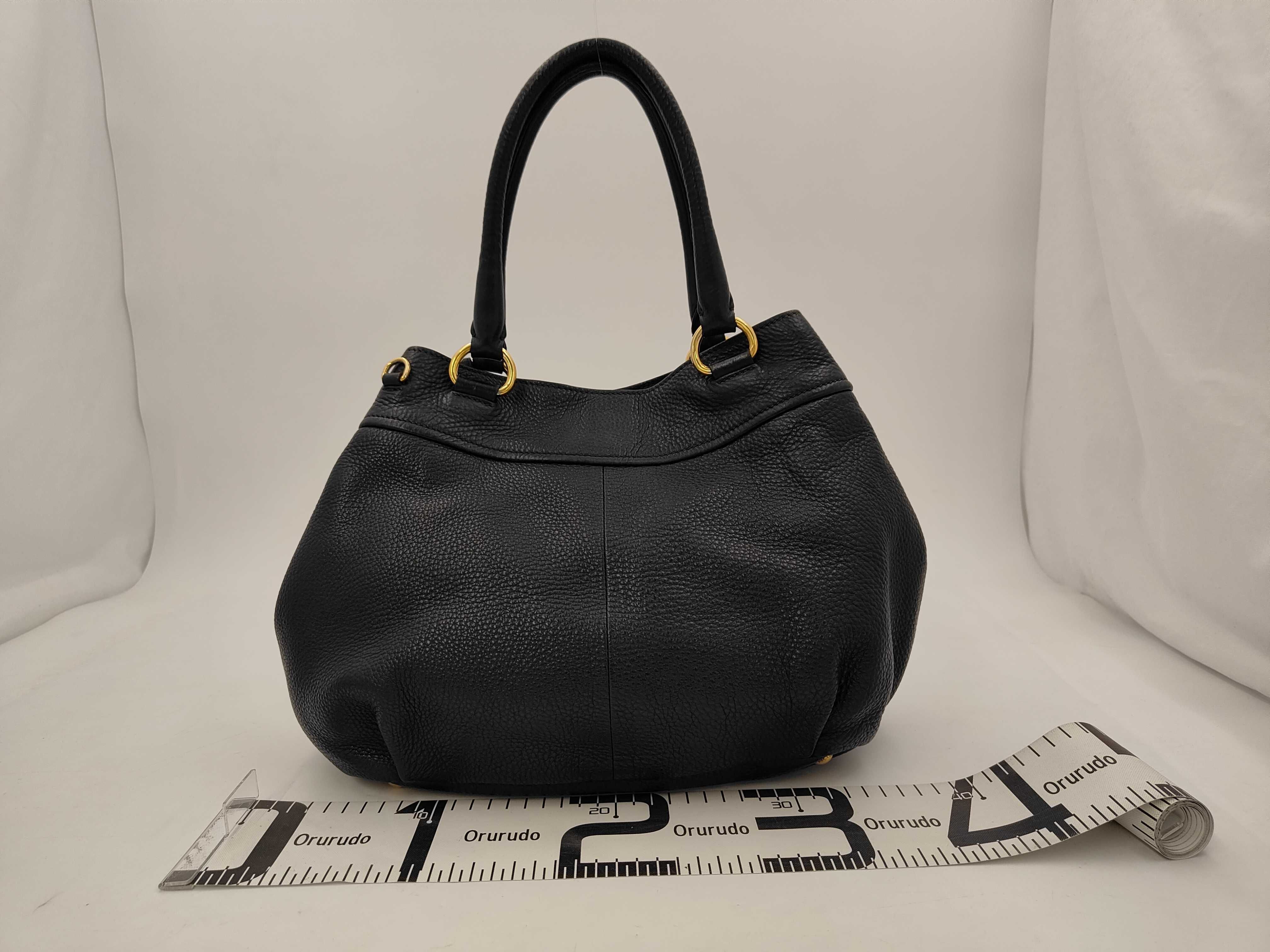 Vitello Daino Black Leather Gold Logo 2-Way Tote Bag (Handbag) — view 2