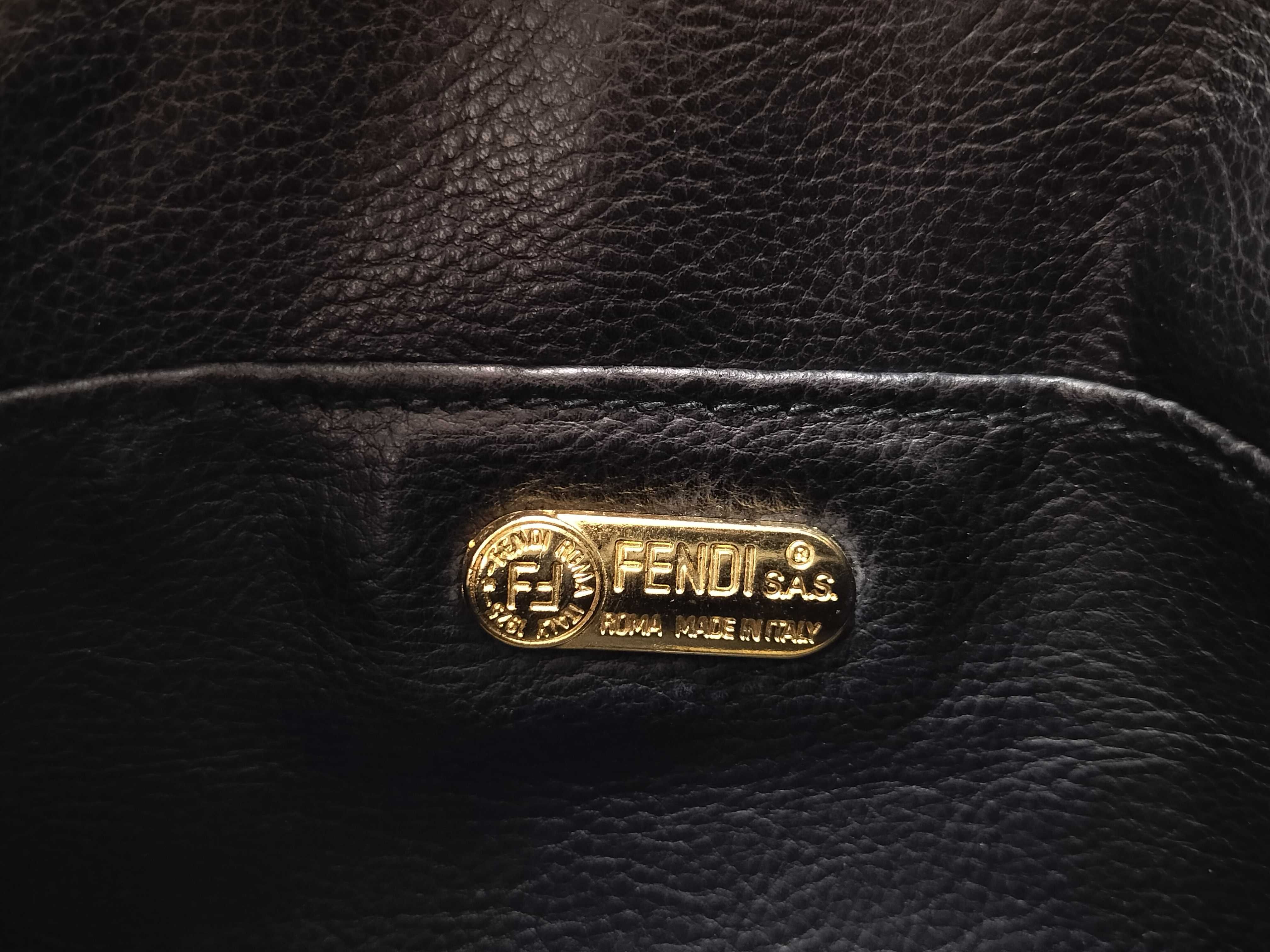 Pecan Pattern Fendi Shoulder Bag Canvas Black Gold Shoulder Bag — view 12