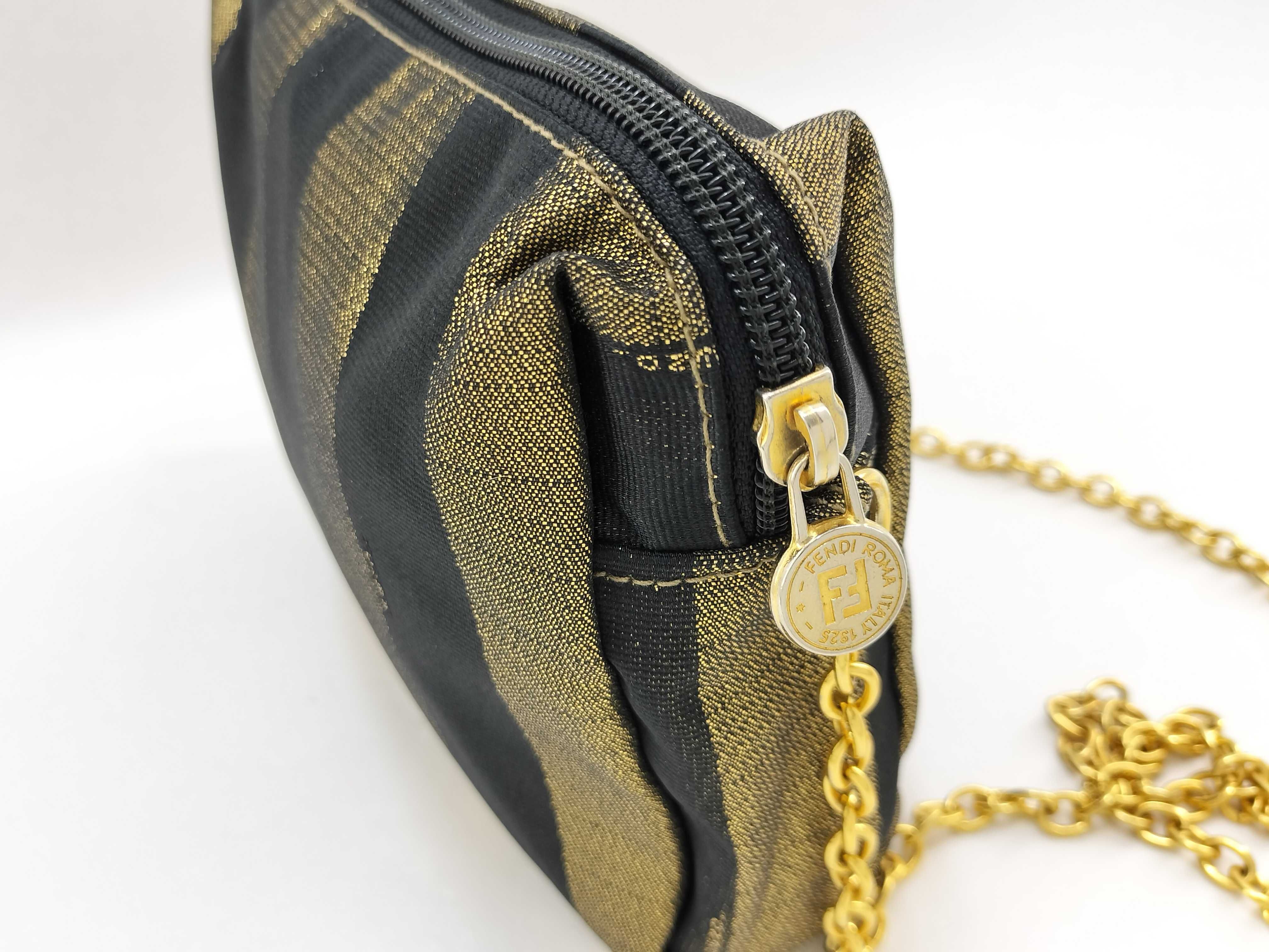 Pecan Pattern Fendi Shoulder Bag Canvas Black Gold Shoulder Bag — view 9