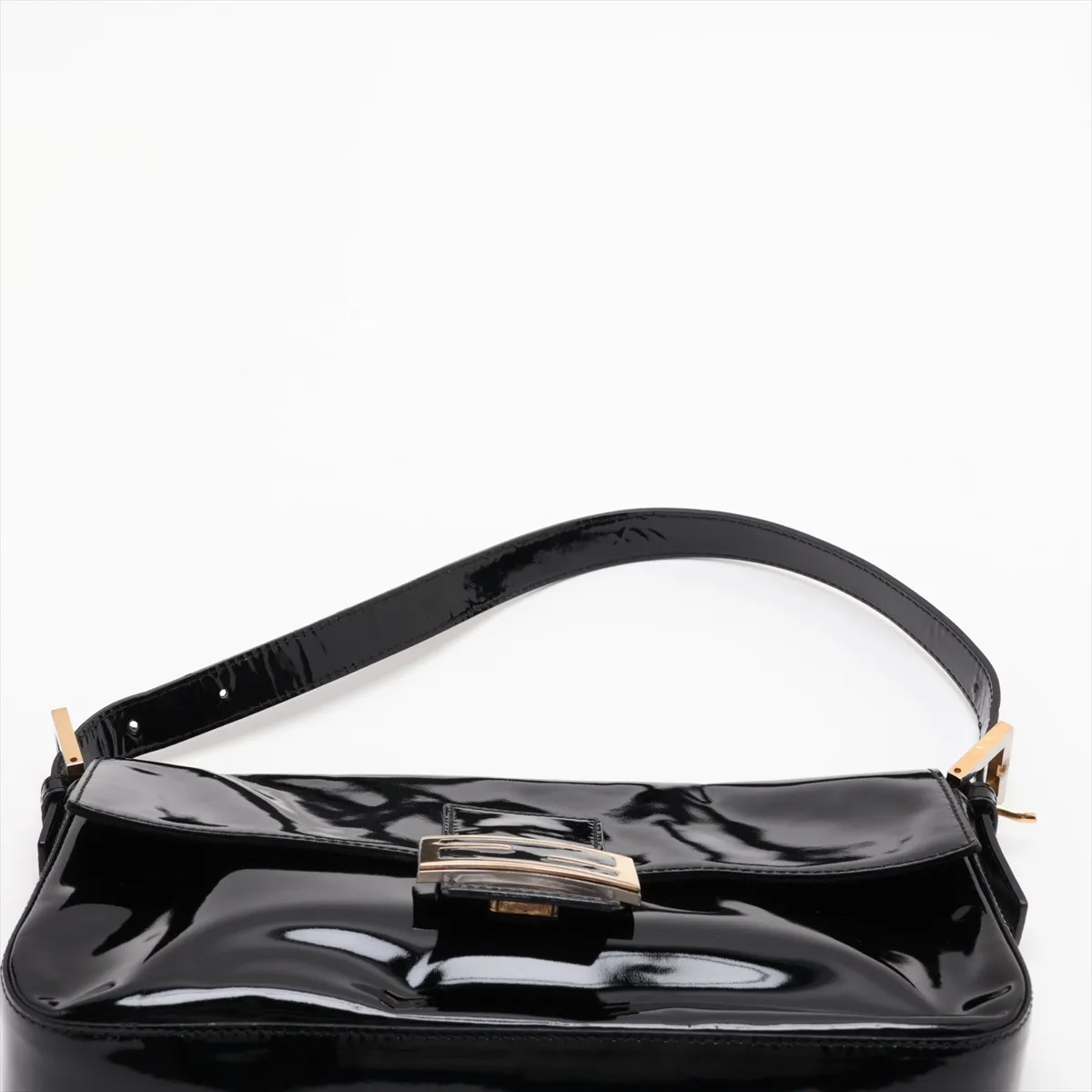 Mamma Bucket Patent Leather Shoulder Bag, Black — view 6