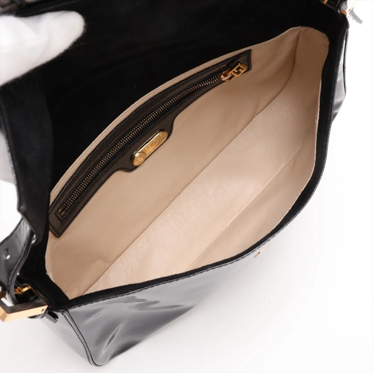 Mamma Bucket Patent Leather Shoulder Bag, Black — view 7