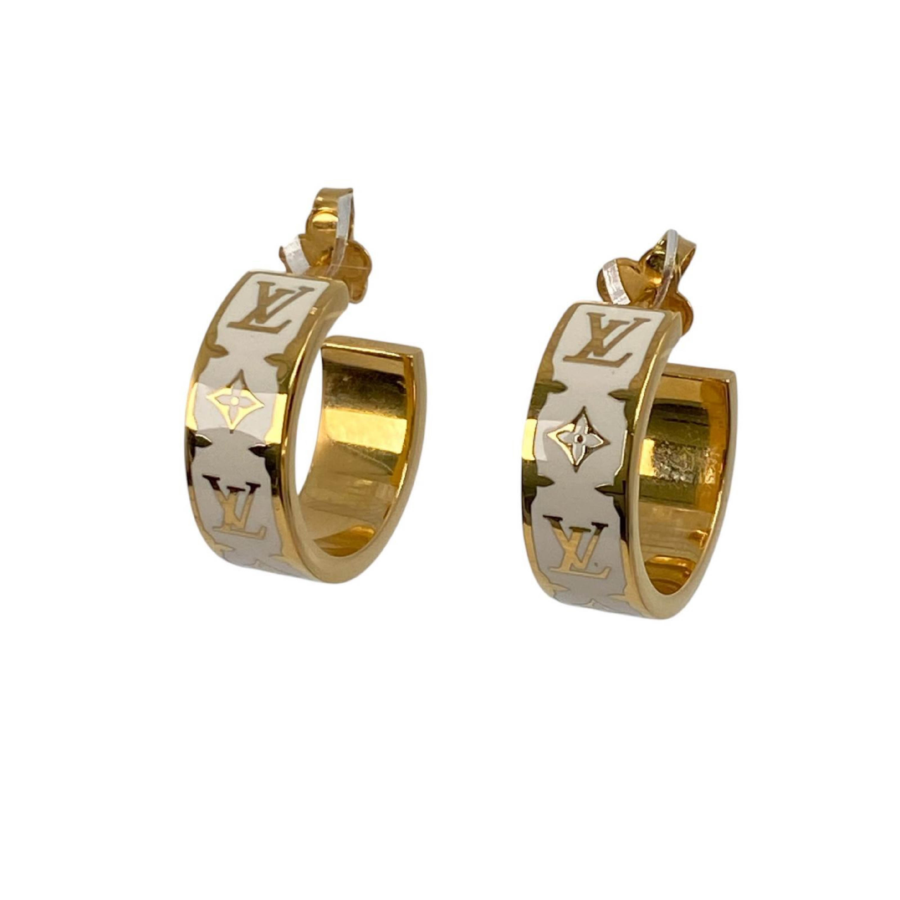 【*Shipped from: Hong Kong*】LOUIS VUITTON Gold & White Metal Nanogram Earrings M01830 Earrings — view 2