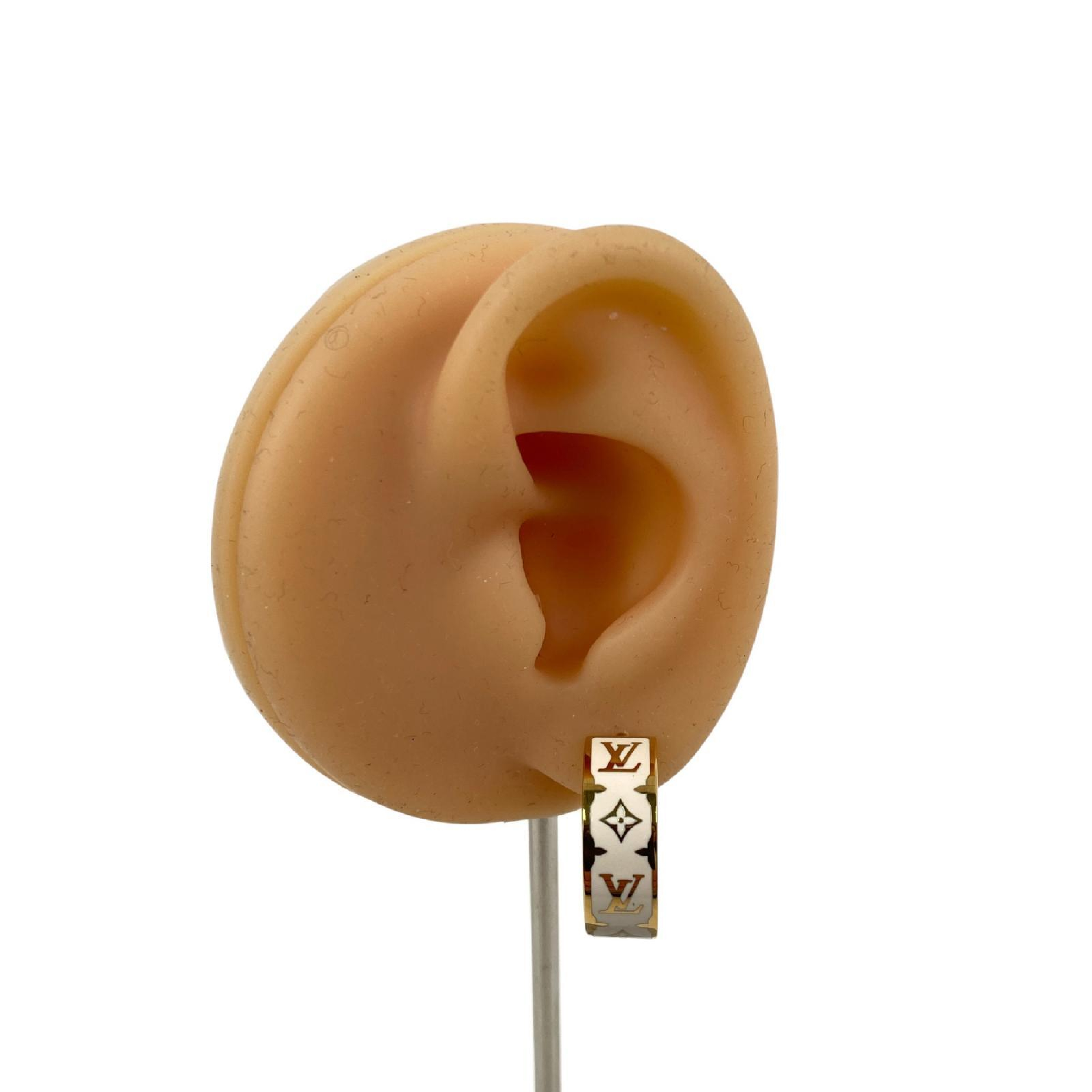 【*Shipped from: Hong Kong*】LOUIS VUITTON Gold & White Metal Nanogram Earrings M01830 Earrings — view 3