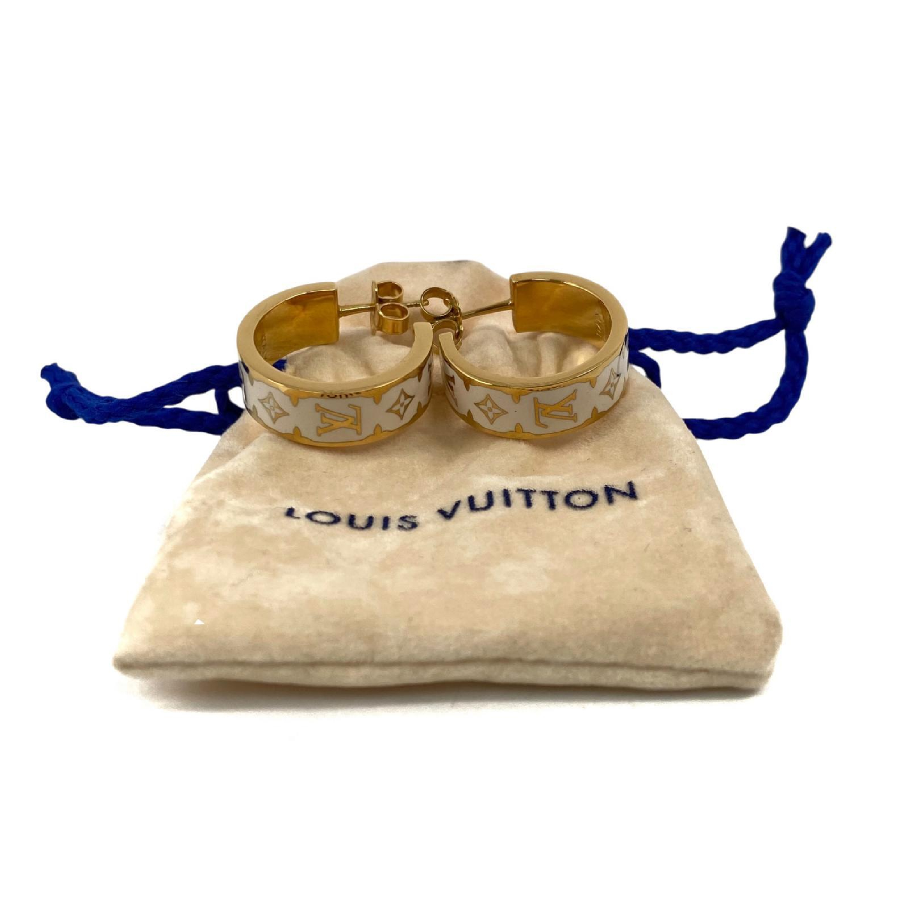 【*Shipped from: Hong Kong*】LOUIS VUITTON Gold & White Metal Nanogram Earrings M01830 Earrings — view 4