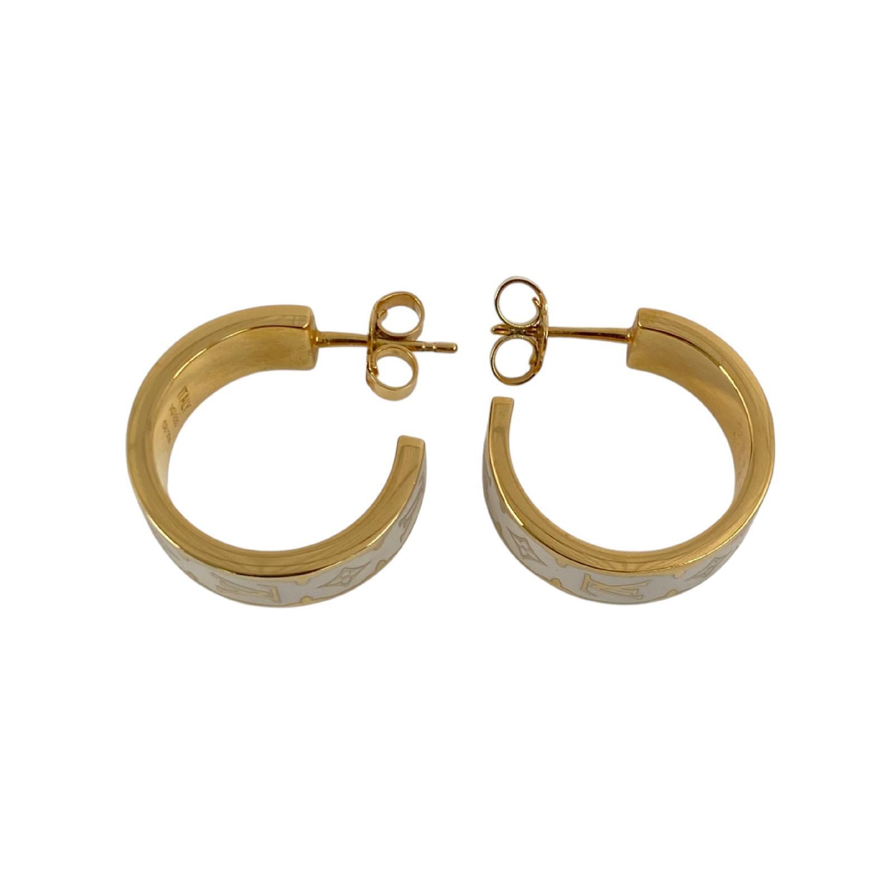 【*Shipped from: Hong Kong*】LOUIS VUITTON Gold & White Metal Nanogram Earrings M01830 Earrings — view 5