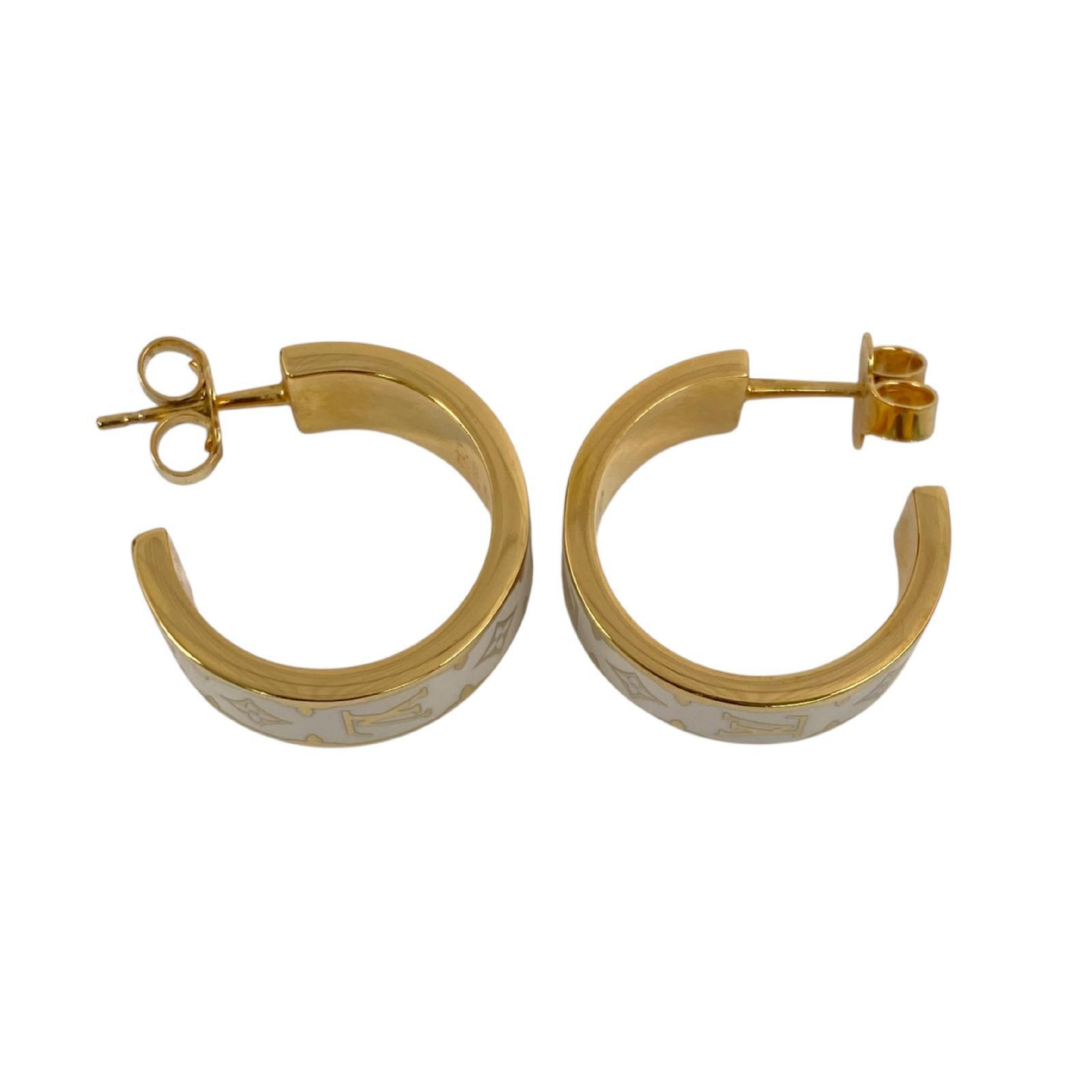 【*Shipped from: Hong Kong*】LOUIS VUITTON Gold & White Metal Nanogram Earrings M01830 Earrings — view 6