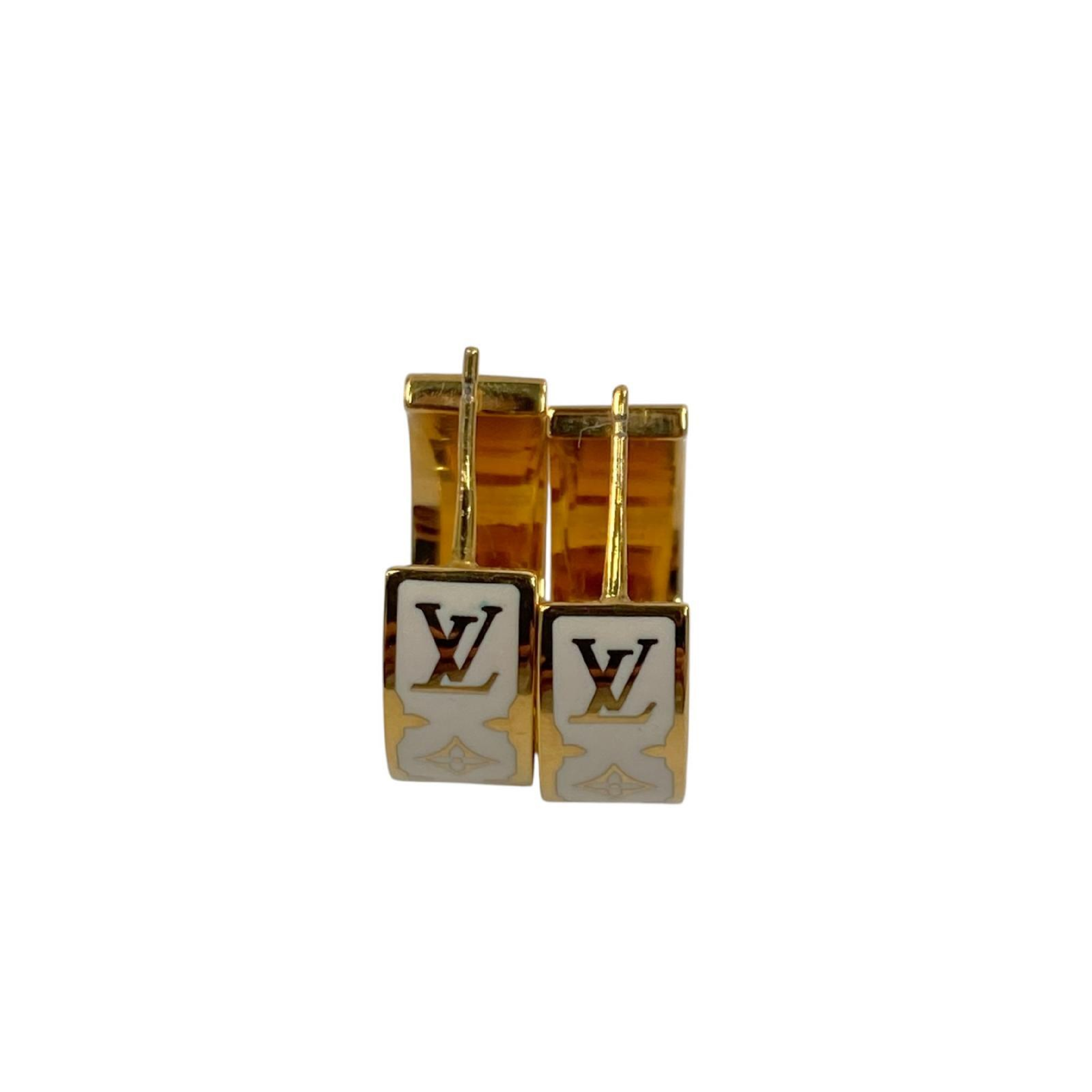 【*Shipped from: Hong Kong*】LOUIS VUITTON Gold & White Metal Nanogram Earrings M01830 Earrings — view 9