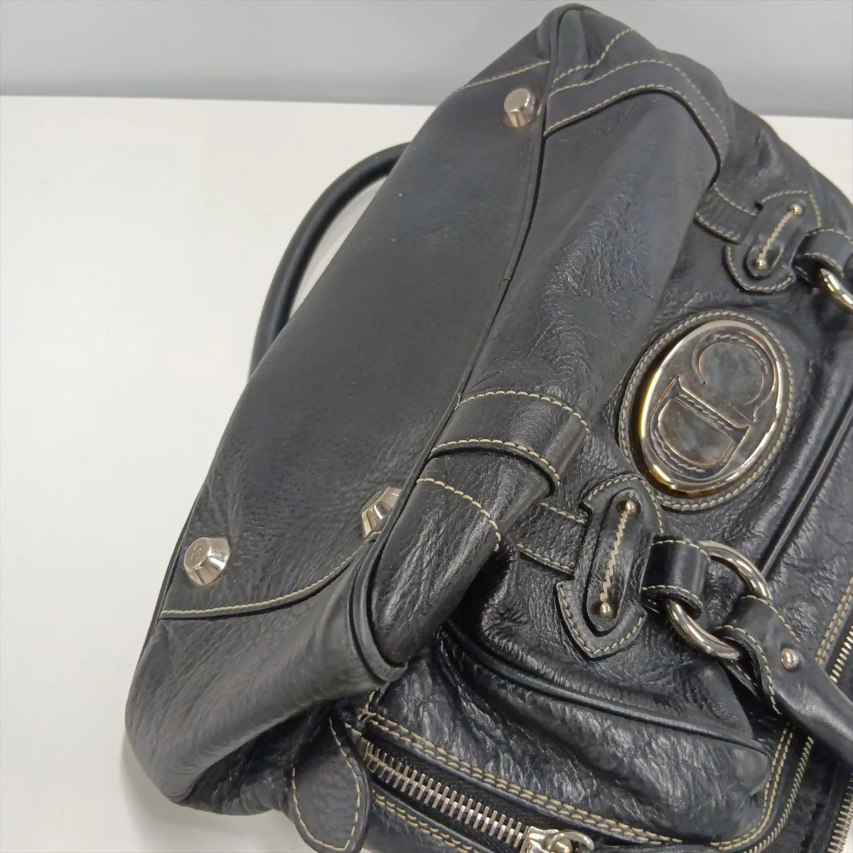 Leather Handbag, Black — view 14