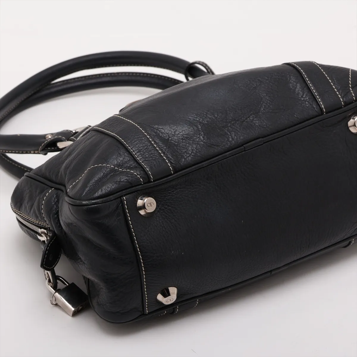 Leather Handbag, Black — view 4