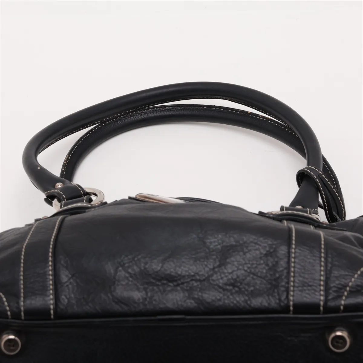 Leather Handbag, Black — view 6