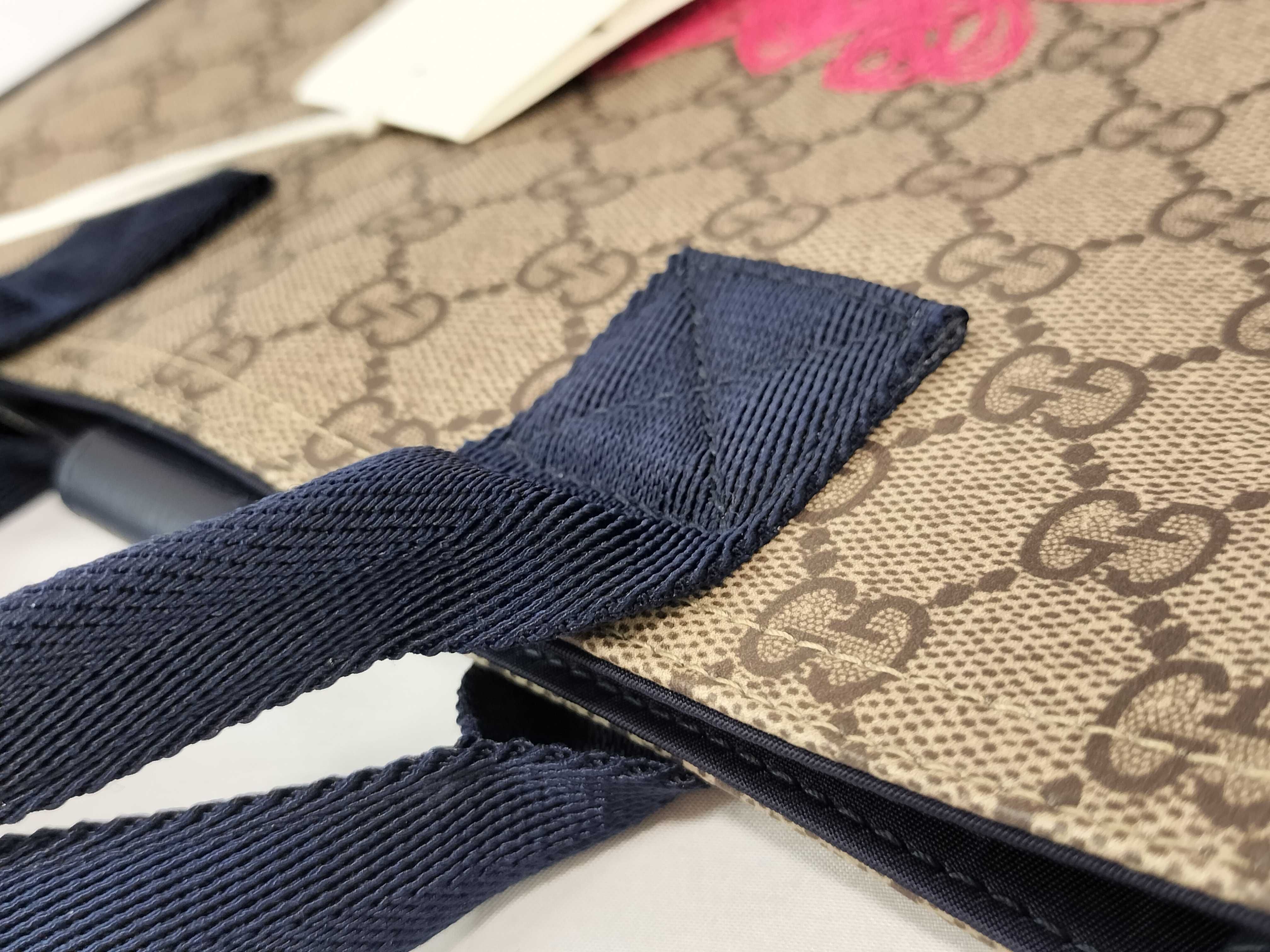 GG Supreme Children's PVC x Leather Handbag, Beige x Navy, 859795 — view 5