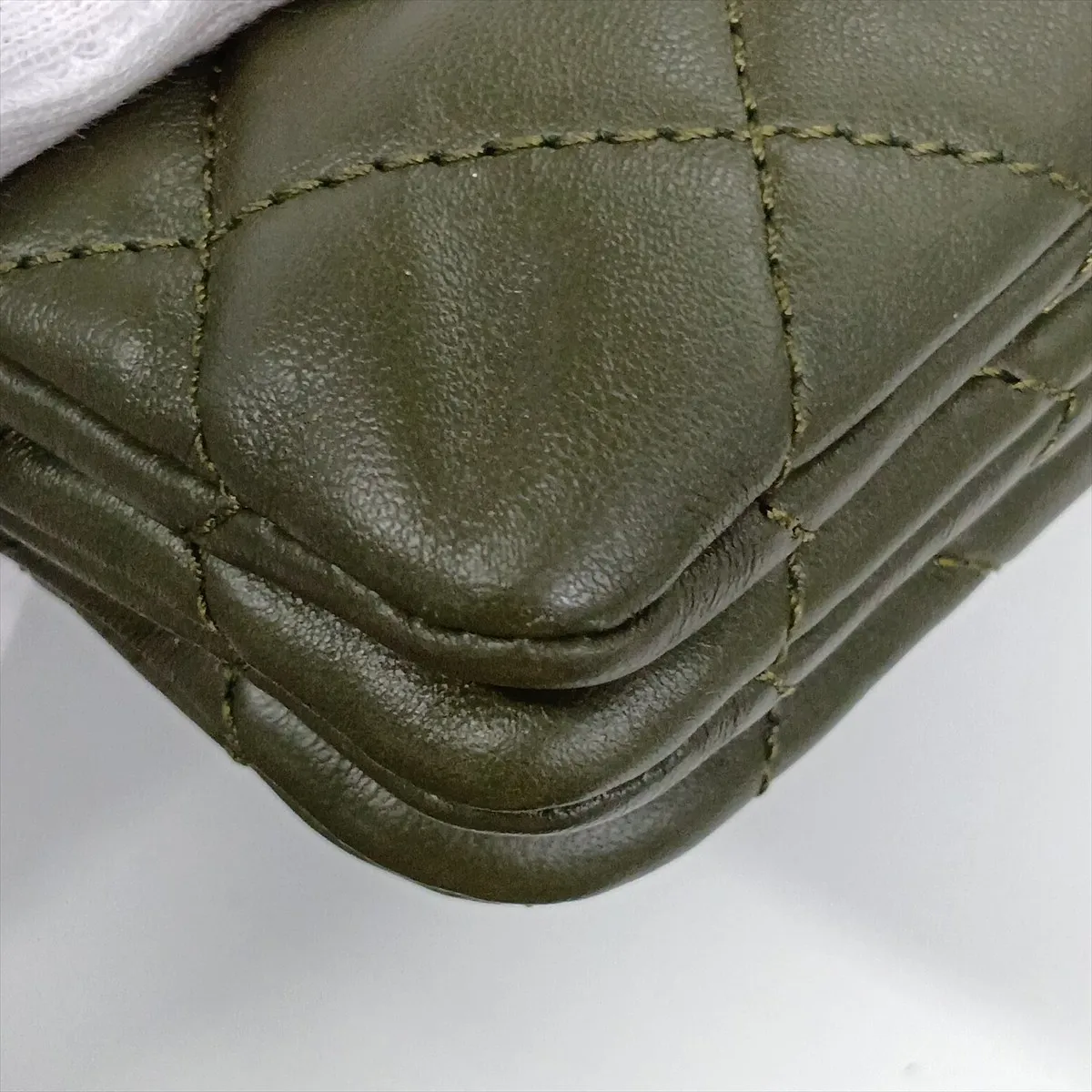 Matelassé Lambskin Chain Shoulder Bag, Khaki, Gold Hardware, PA26HJGJ, Random Plate — view 11