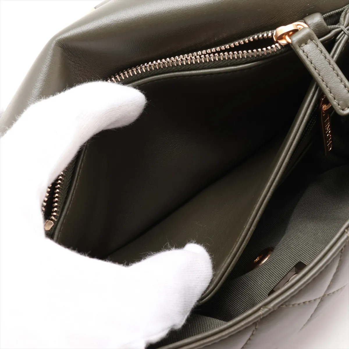 Matelassé Lambskin Chain Shoulder Bag, Khaki, Gold Hardware, PA26HJGJ, Random Plate — view 8