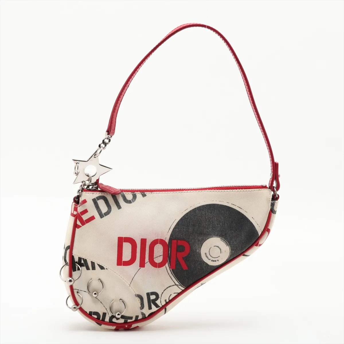 Hardcore Saddle Canvas x Leather Shoulder Bag, Beige x Red