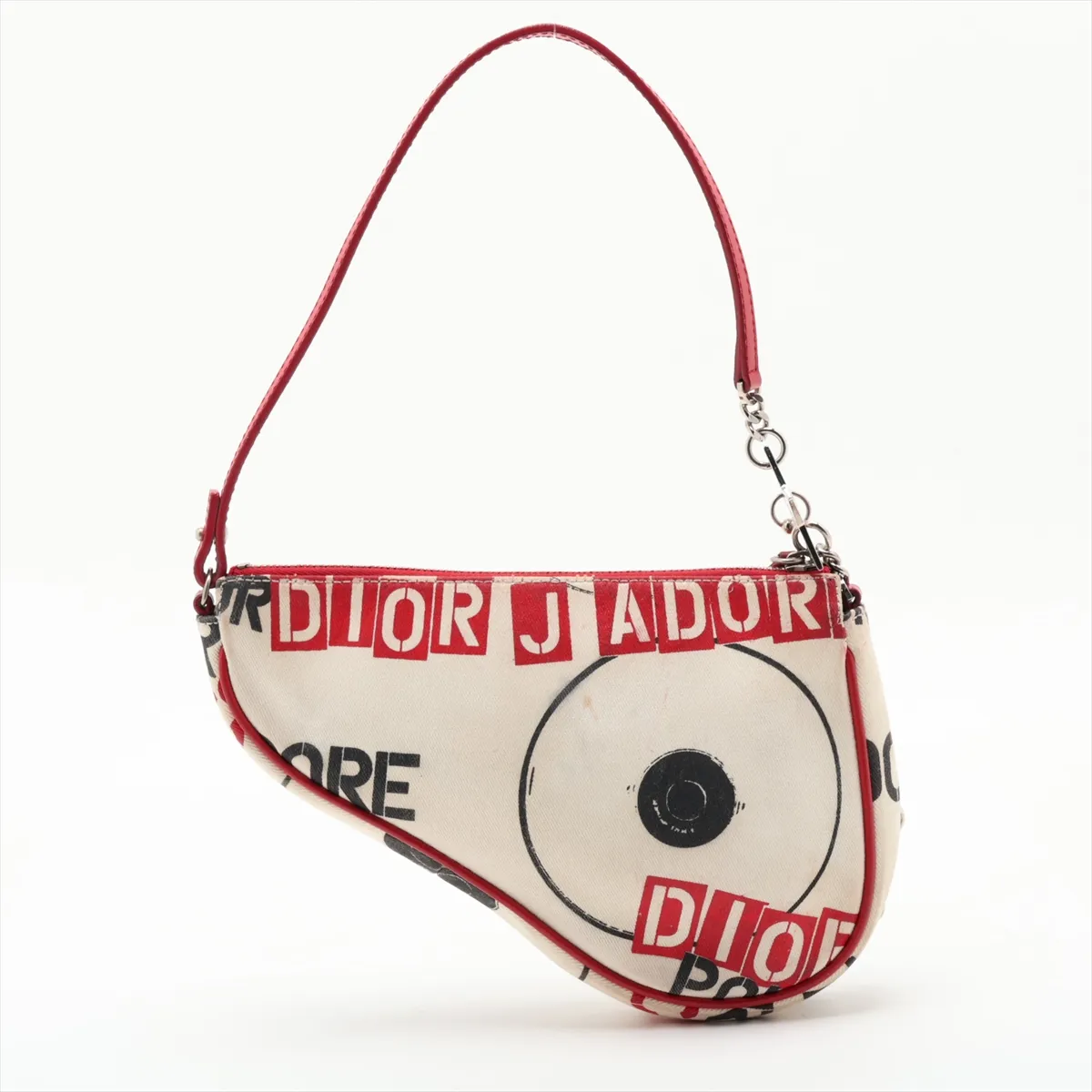 Hardcore Saddle Canvas x Leather Shoulder Bag, Beige x Red — view 2