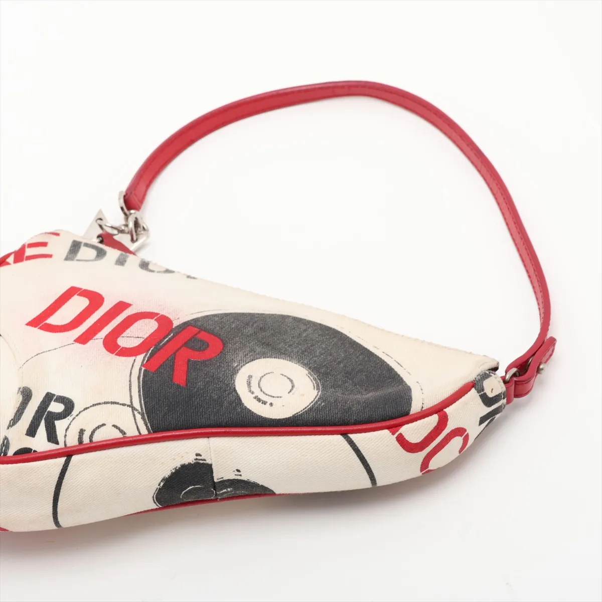 Hardcore Saddle Canvas x Leather Shoulder Bag, Beige x Red — view 3