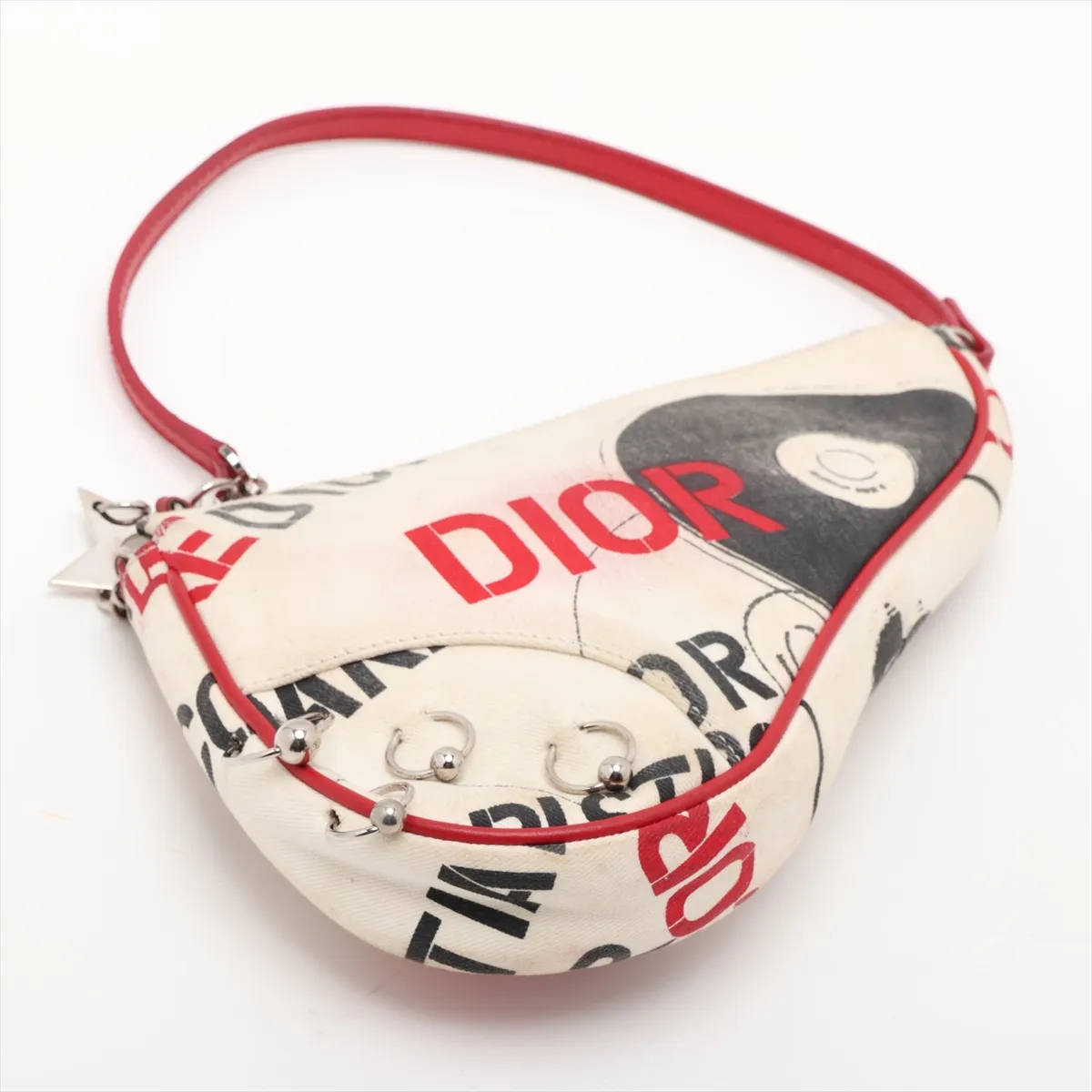 Hardcore Saddle Canvas x Leather Shoulder Bag, Beige x Red — view 4