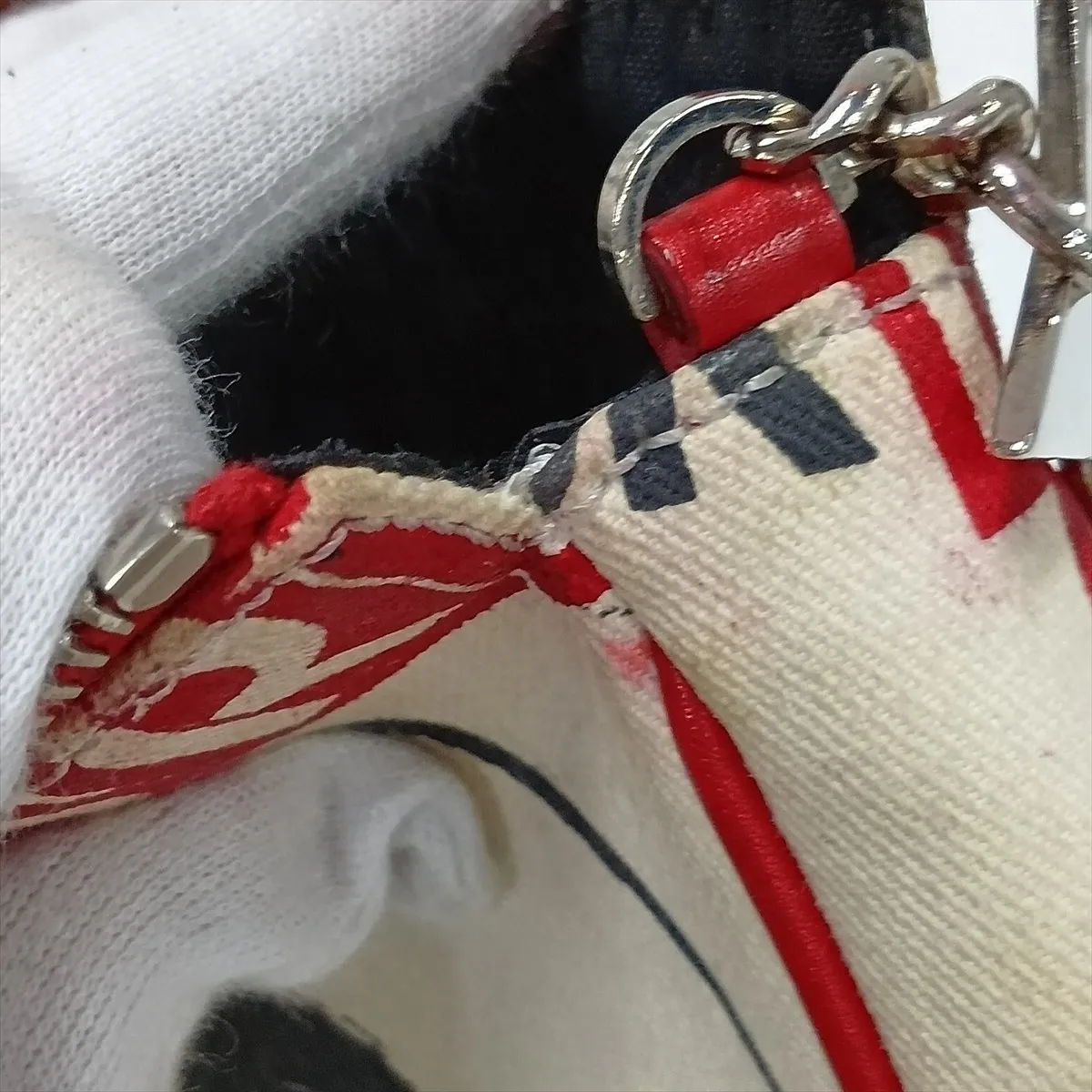 Hardcore Saddle Canvas x Leather Shoulder Bag, Beige x Red — view 8
