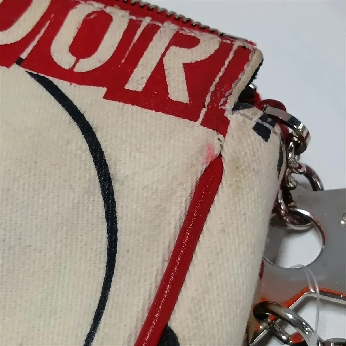 Hardcore Saddle Canvas x Leather Shoulder Bag, Beige x Red — view 10