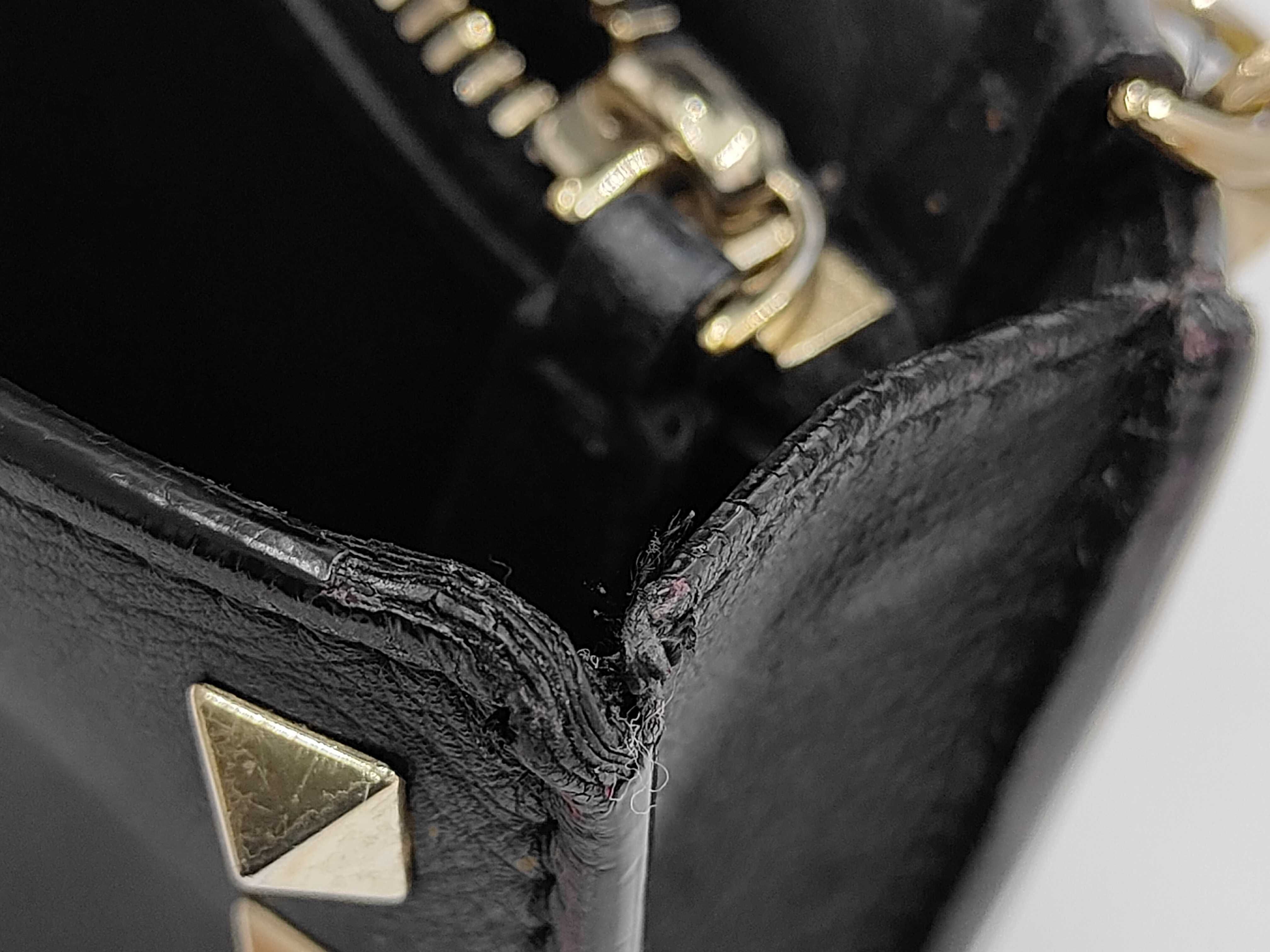 Rockstud Black Leather Chain Shoulder Bag (Includes Box and Dust Bag) — view 11