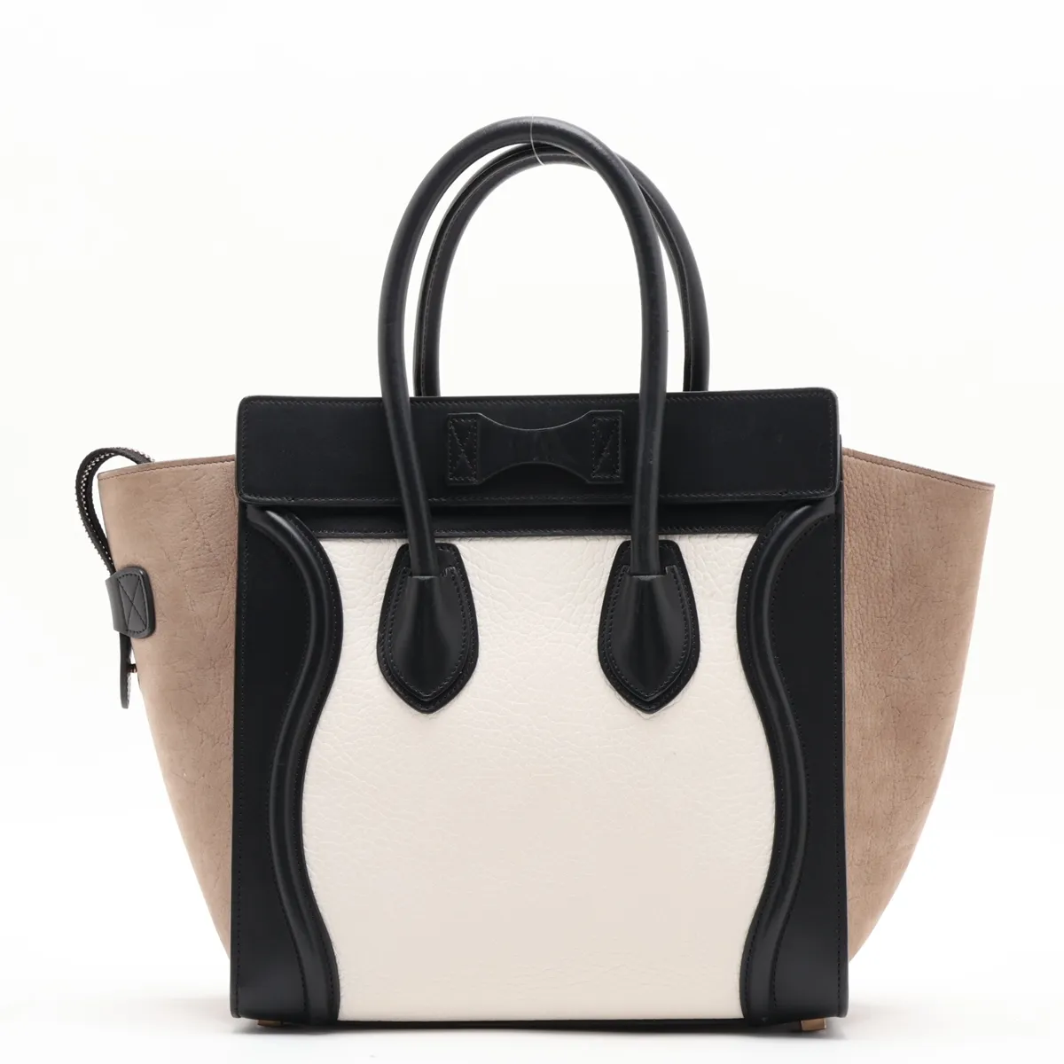 Luggage Micro Shopper Leather x Suede Handbag, Black x White x Beige — view 2