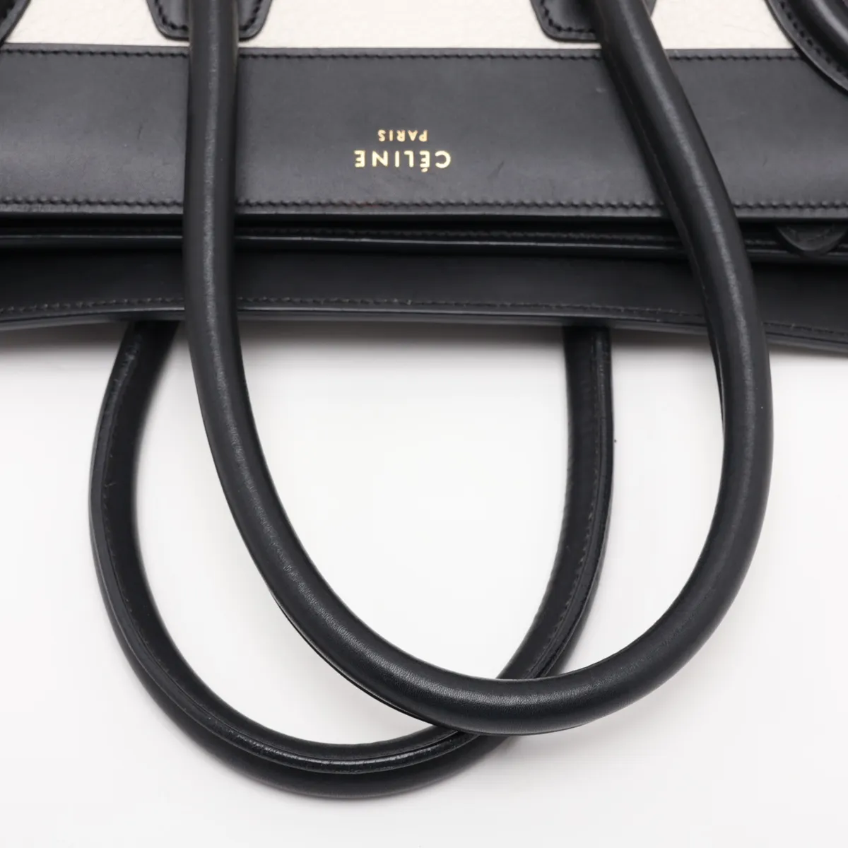 Luggage Micro Shopper Leather x Suede Handbag, Black x White x Beige — view 5