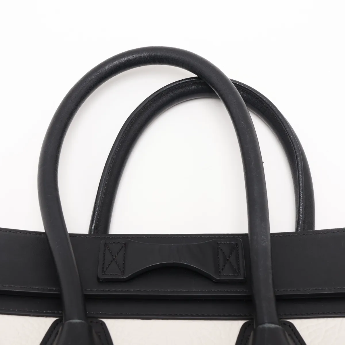 Luggage Micro Shopper Leather x Suede Handbag, Black x White x Beige — view 6