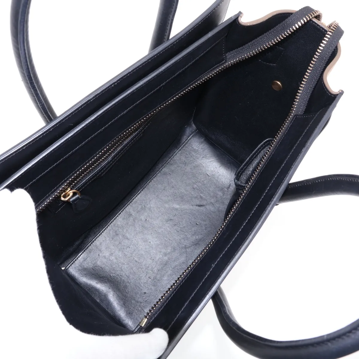 Luggage Micro Shopper Leather x Suede Handbag, Black x White x Beige — view 7