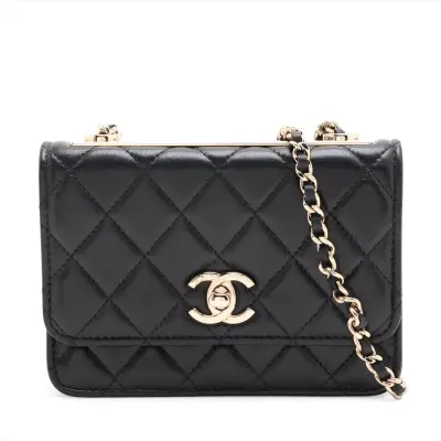 Trendy CC Lambskin Chain Shoulder Bag, Black with Gold Hardware, Random Serial Number