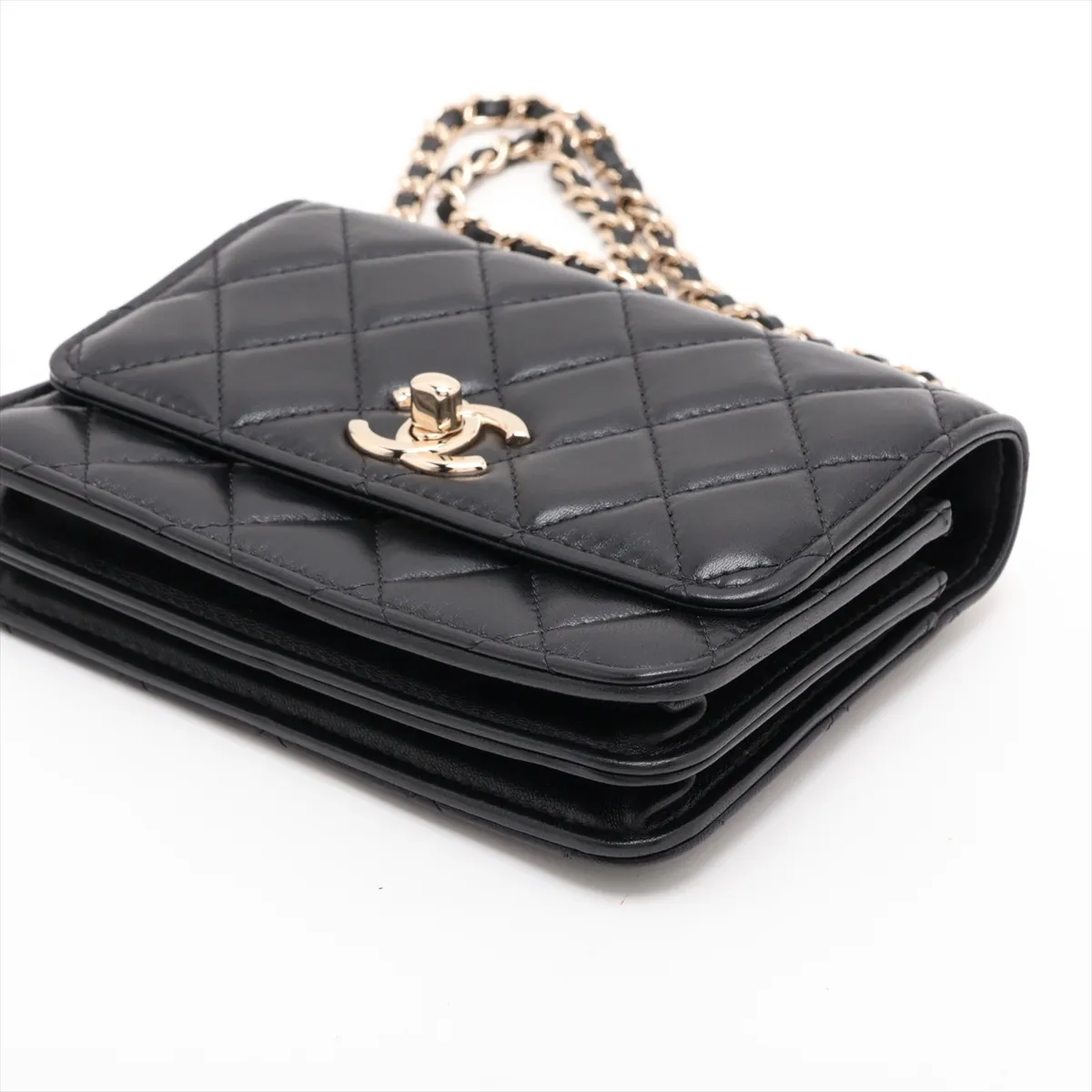 Trendy CC Lambskin Chain Shoulder Bag, Black with Gold Hardware, Random Serial Number — view 3